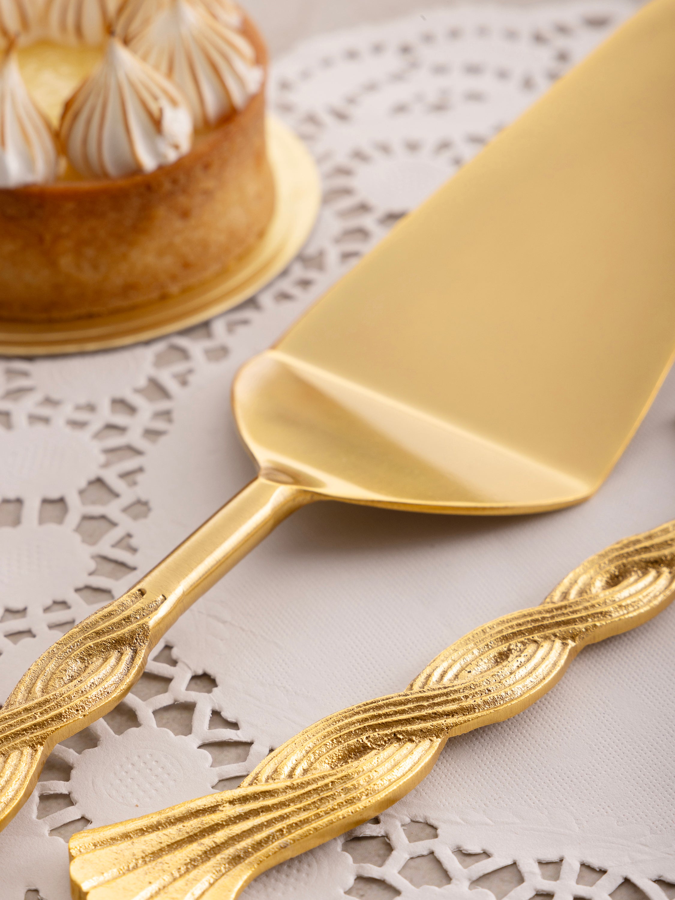 Soft gold finish dessert servers set of 2 — understated luxury for entertaining