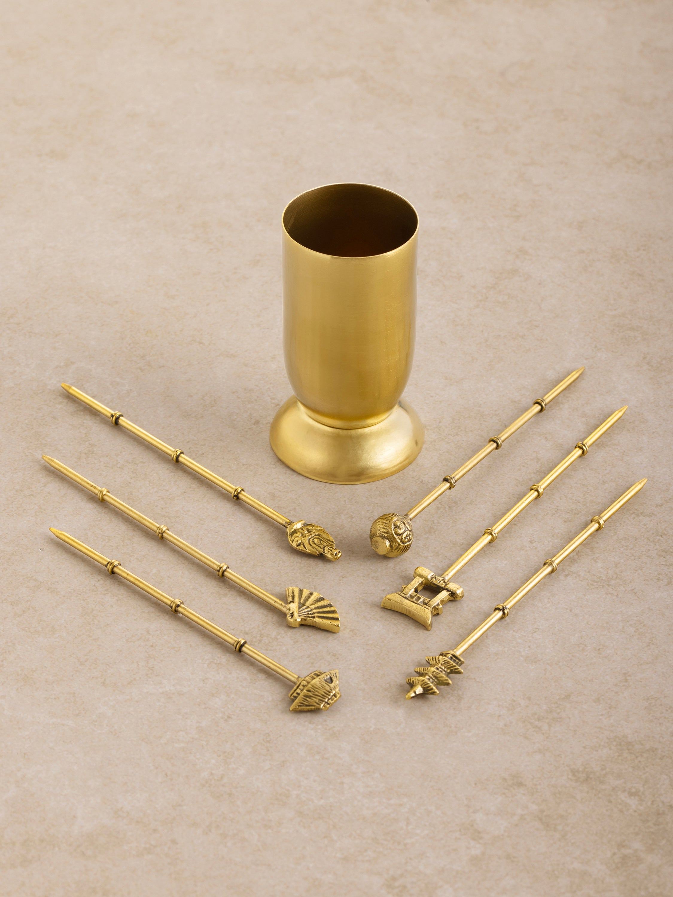 Elegant stainless steel cocktail picks with a luxurious matte gold finish