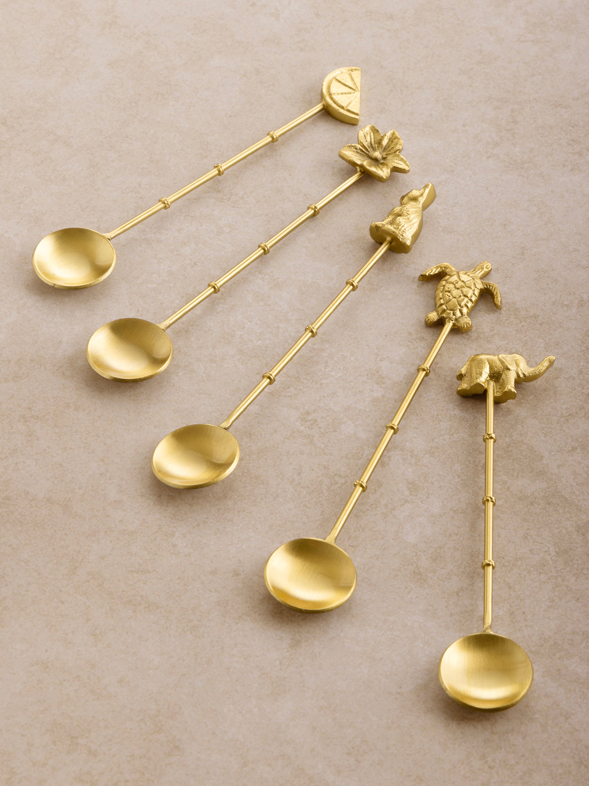 Premium stainless steel teaspoons with a brushed gold finish, perfect for tea or coffee