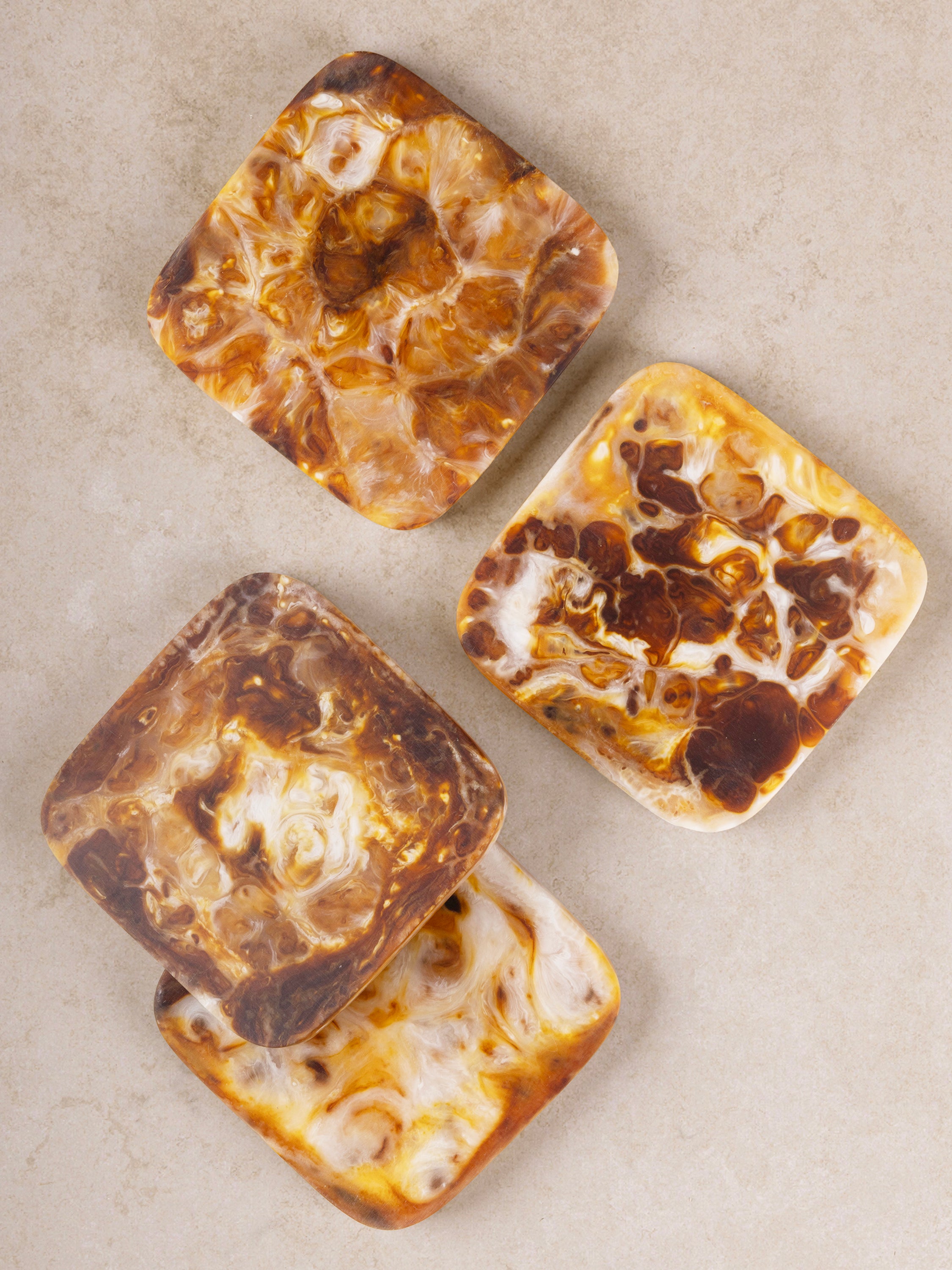 Kampai resin coasters warm brown marbled finish set of 4