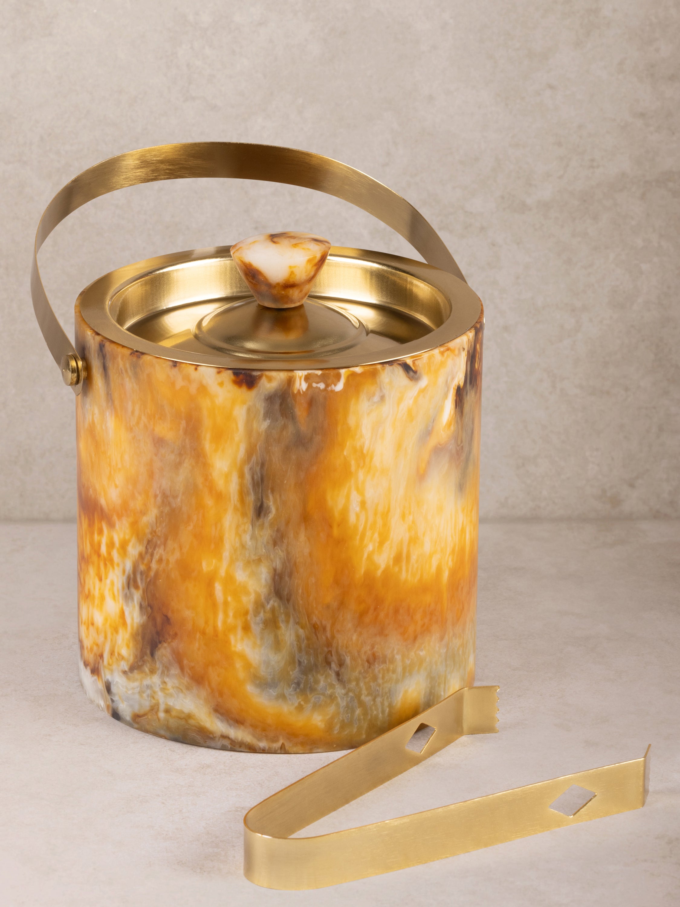Luxury Resin and Gold Ice Bucket with Matching Tongs