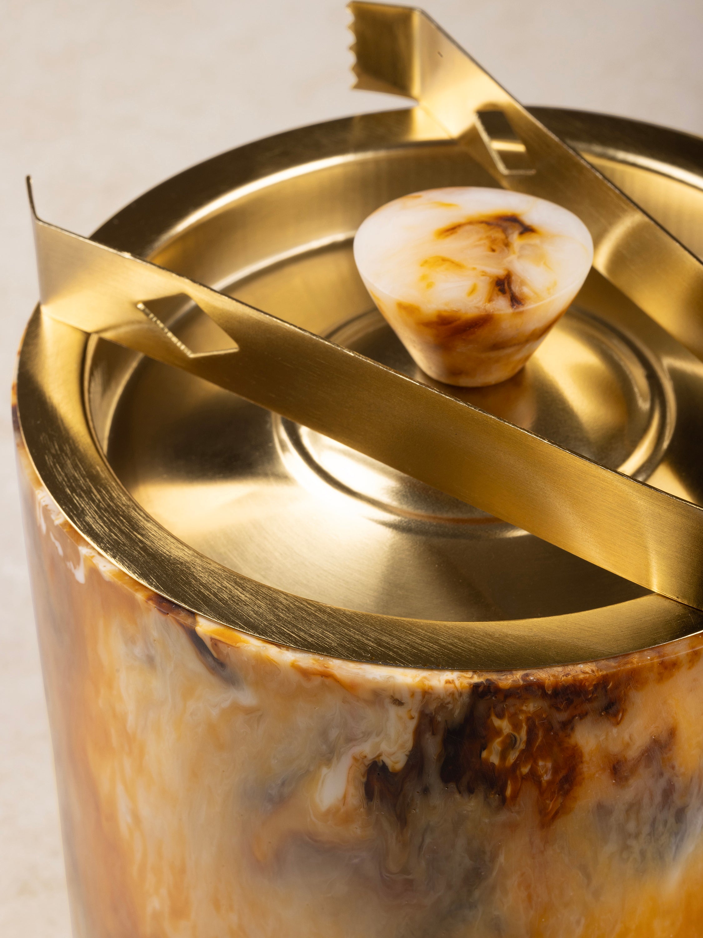 Premium Ice Bucket – Amber Swirl Resin with Gold Handle and Lid