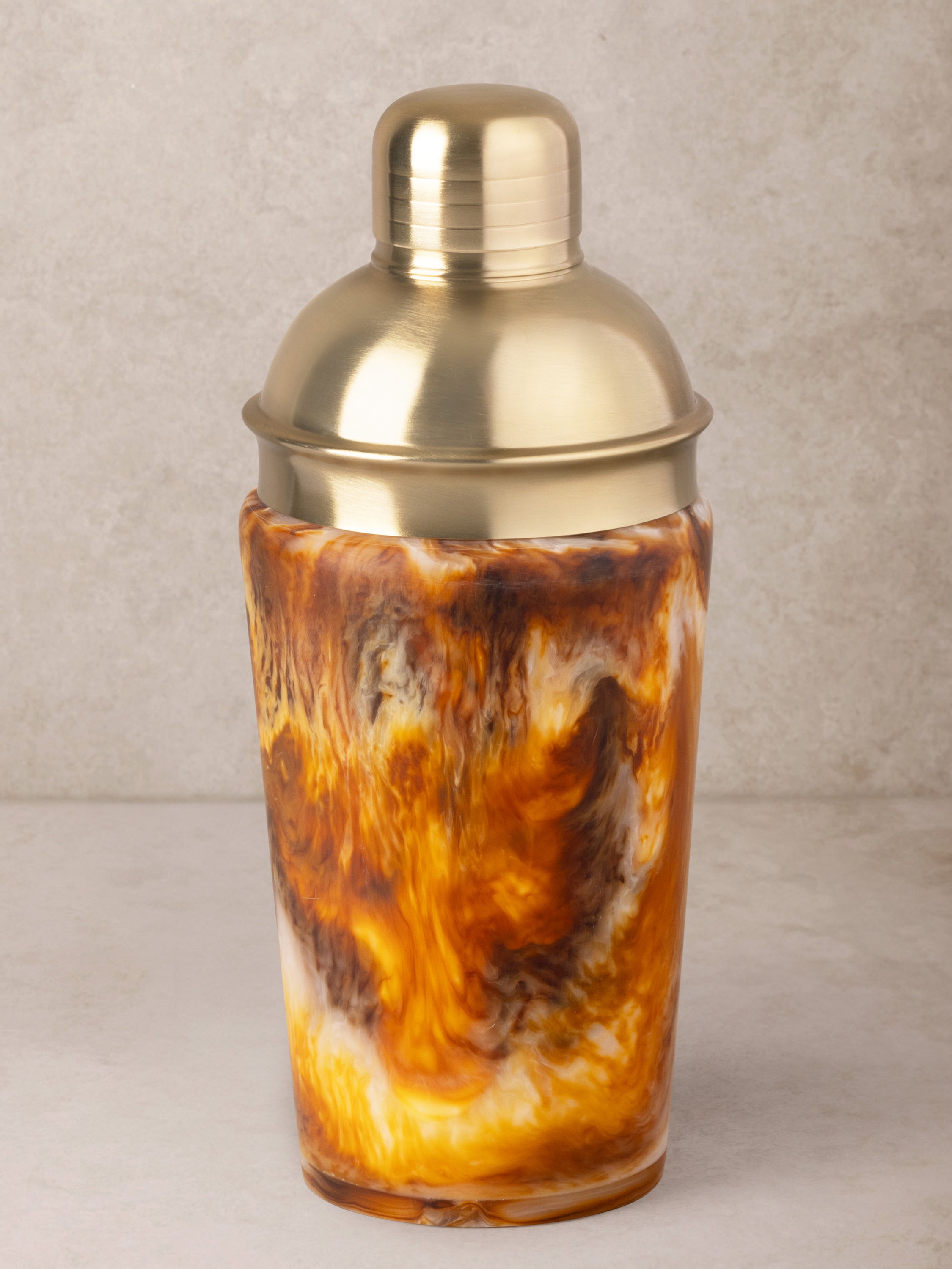 Luxury Cocktail Shaker – Gold Stainless Steel and Amber Resin Design