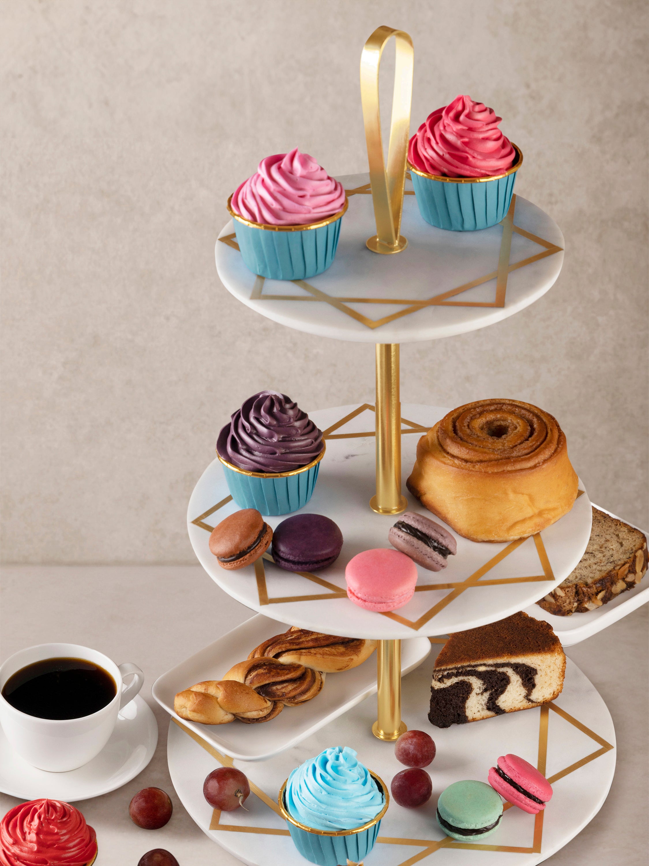 Marbella Gold-Inlay Marble Cake Stand