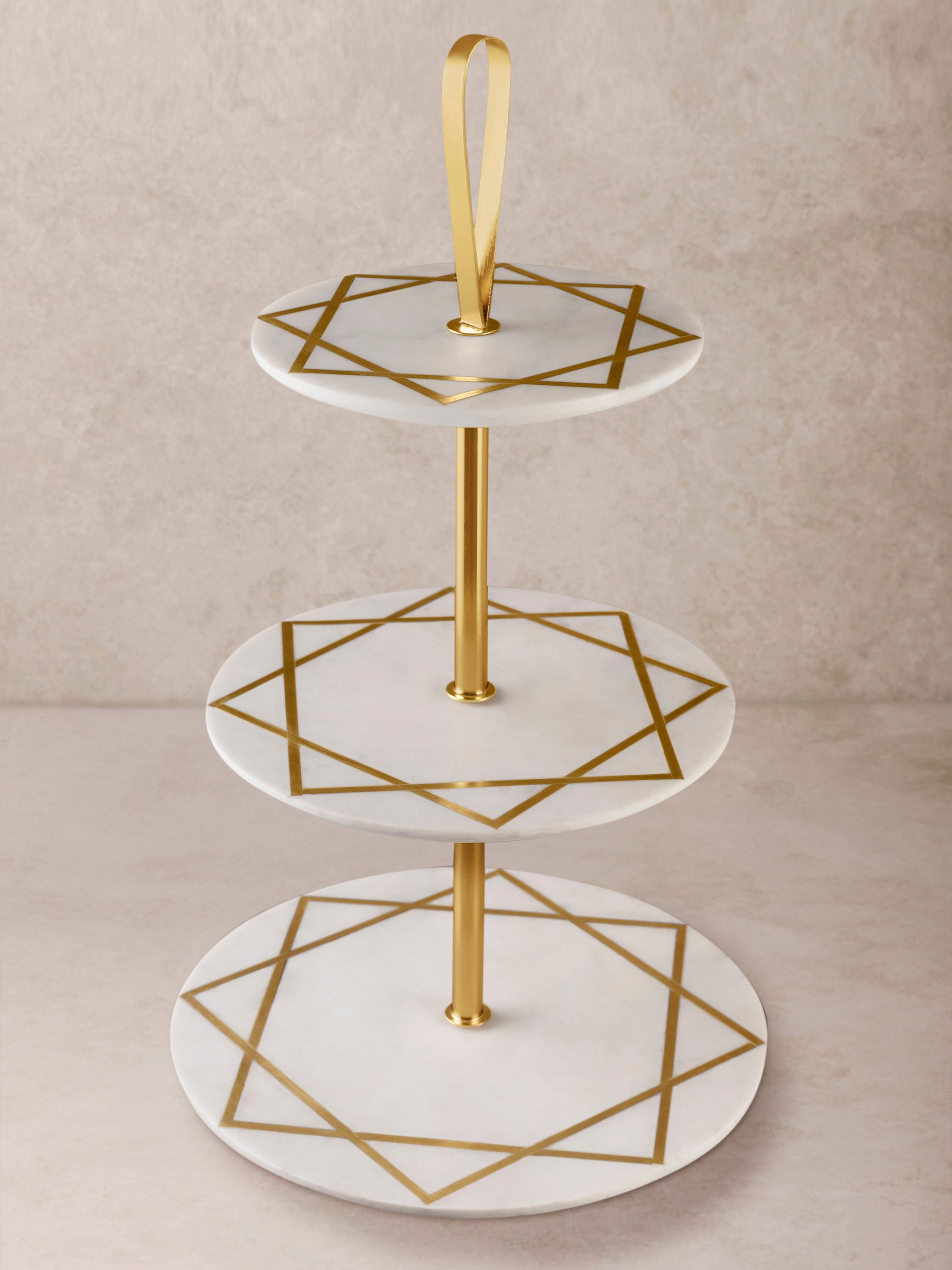 Marbella Gold-Inlay Marble Cake Stand