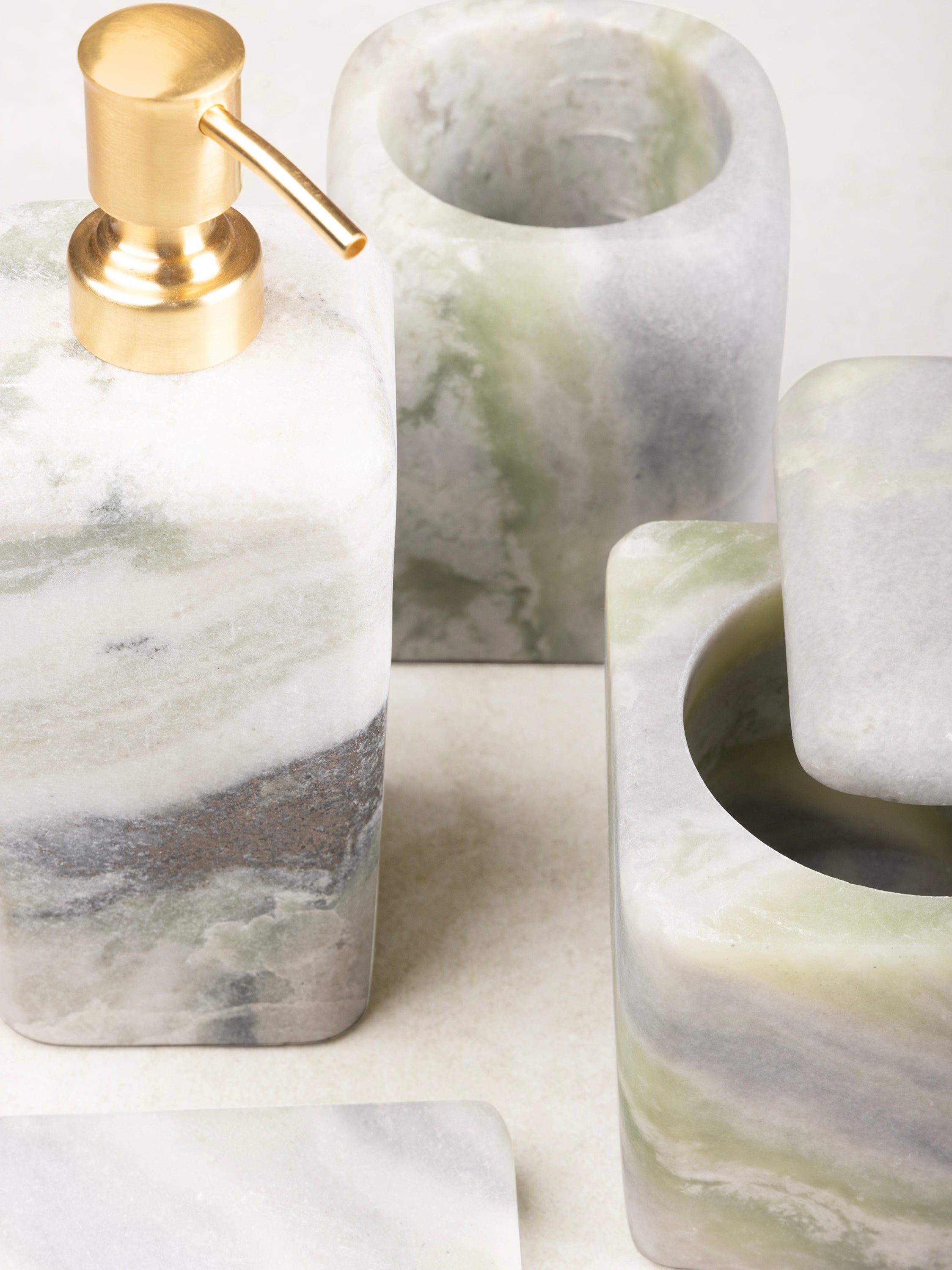 Close-up of green onyx marble with natural grey veining