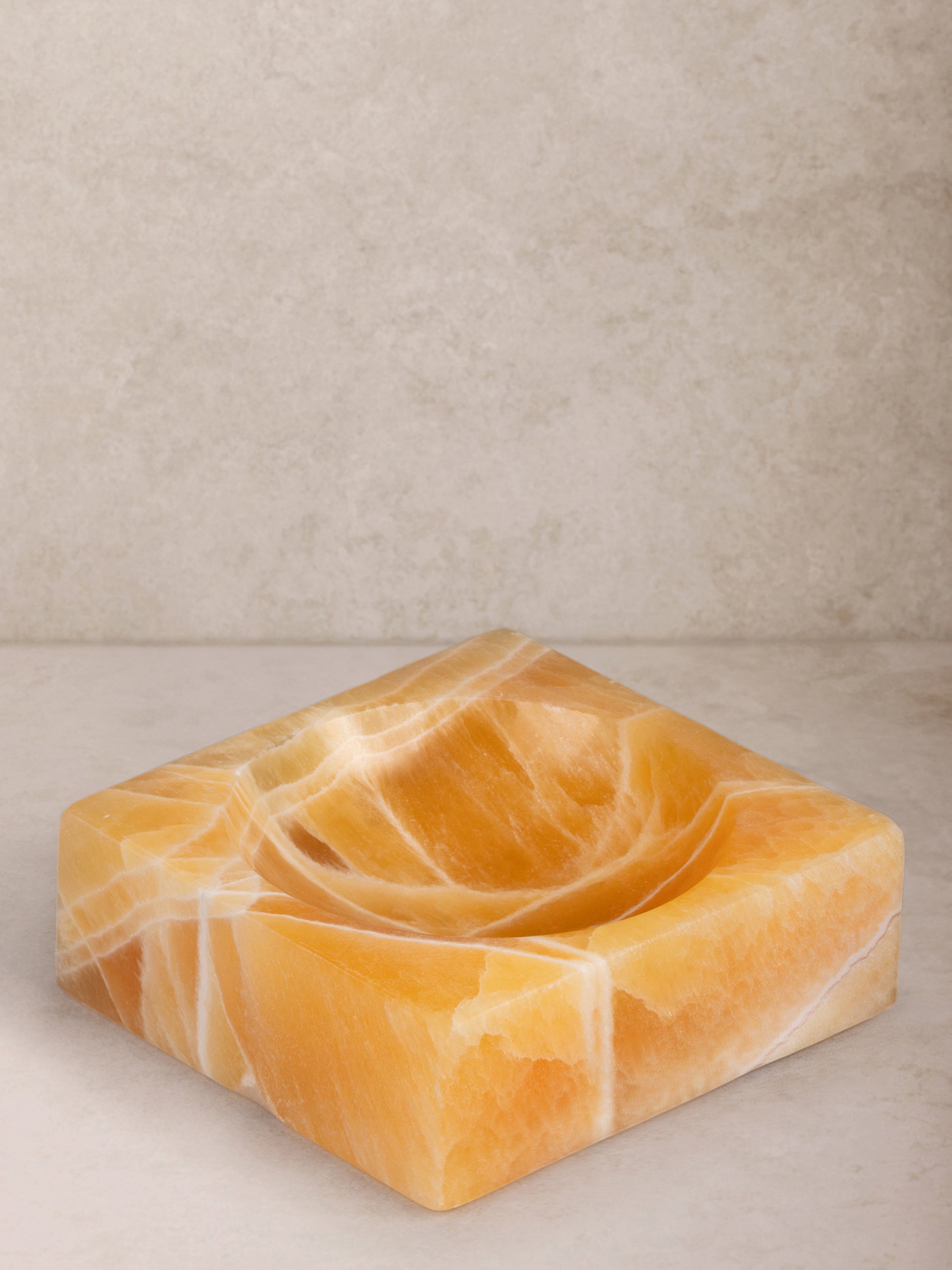 Marigold semi-precious orange onyx catch-all bowl with white veining