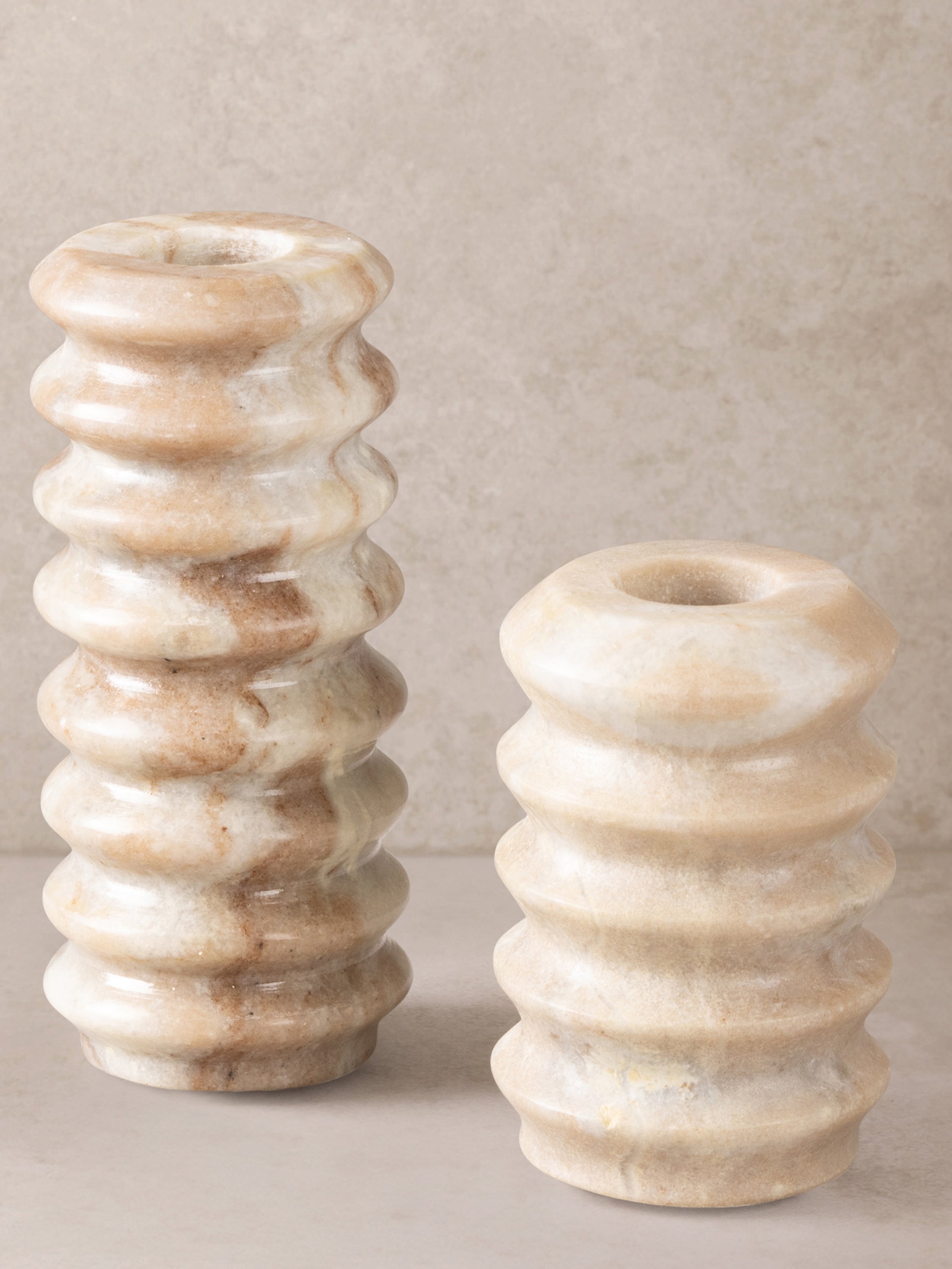 Tracey onyx taper candle holders set of 2 in brown and beige marble