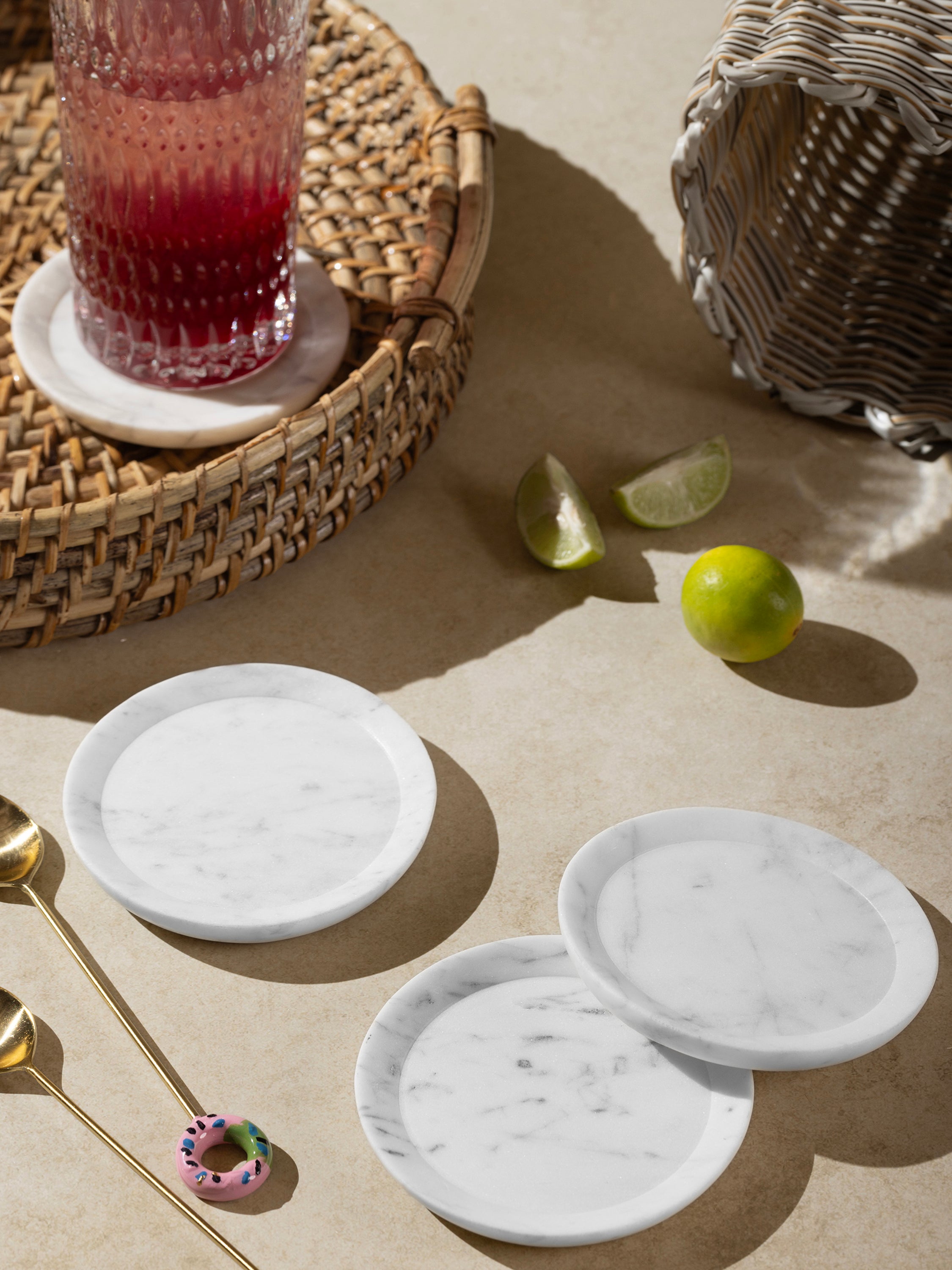 Handcrafted Round Marble Coasters – Luxury Stone Tabletop Protection