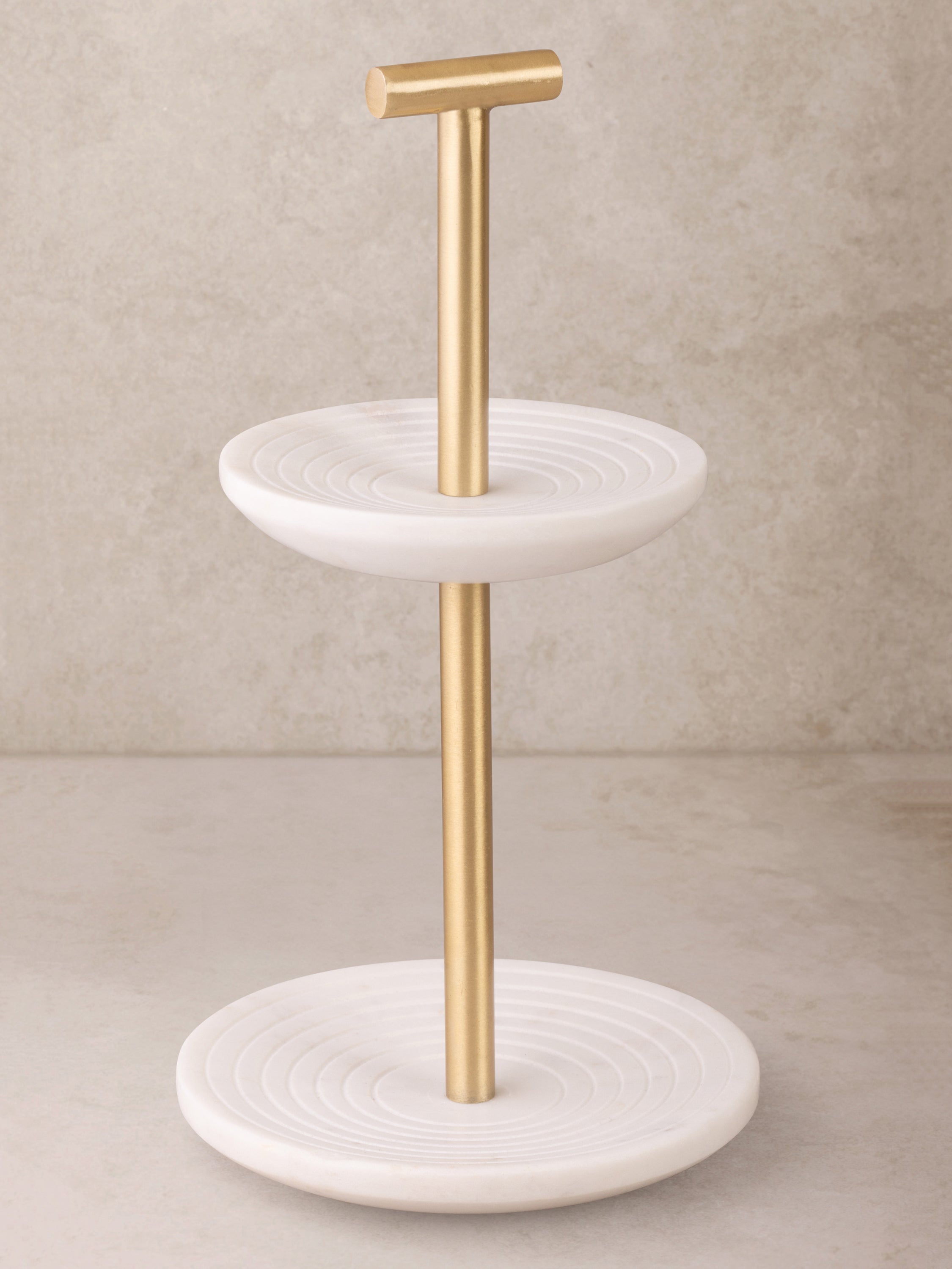 Regalia white marble two-tier jewelry stand with grooved plates