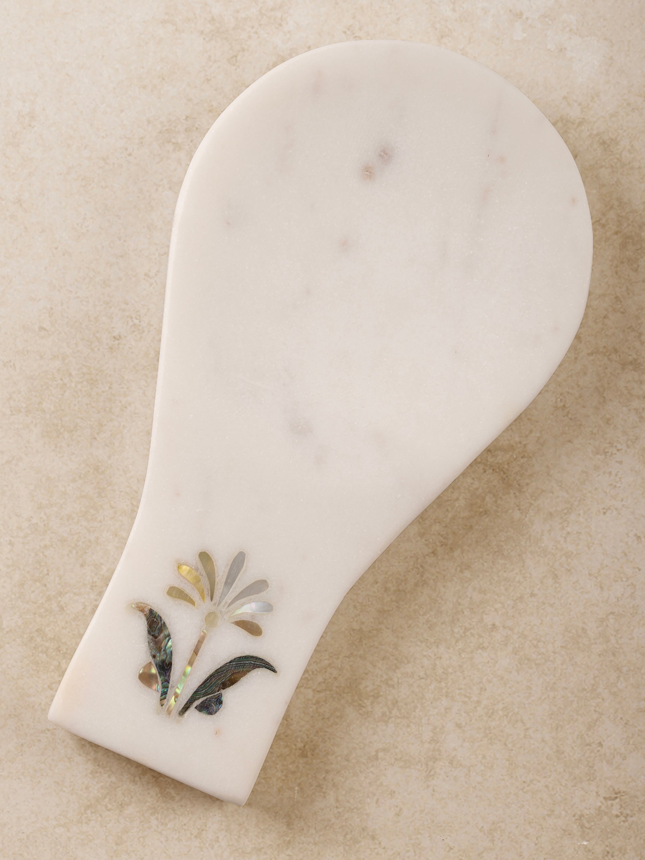 Jaipore white marble spoon rest with semi-precious stone inlay
