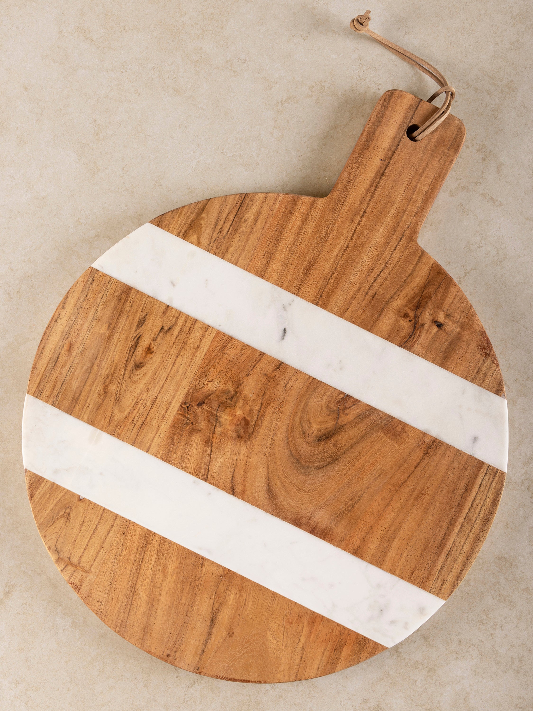 Mandawa wood and marble cutting board with white marble top view