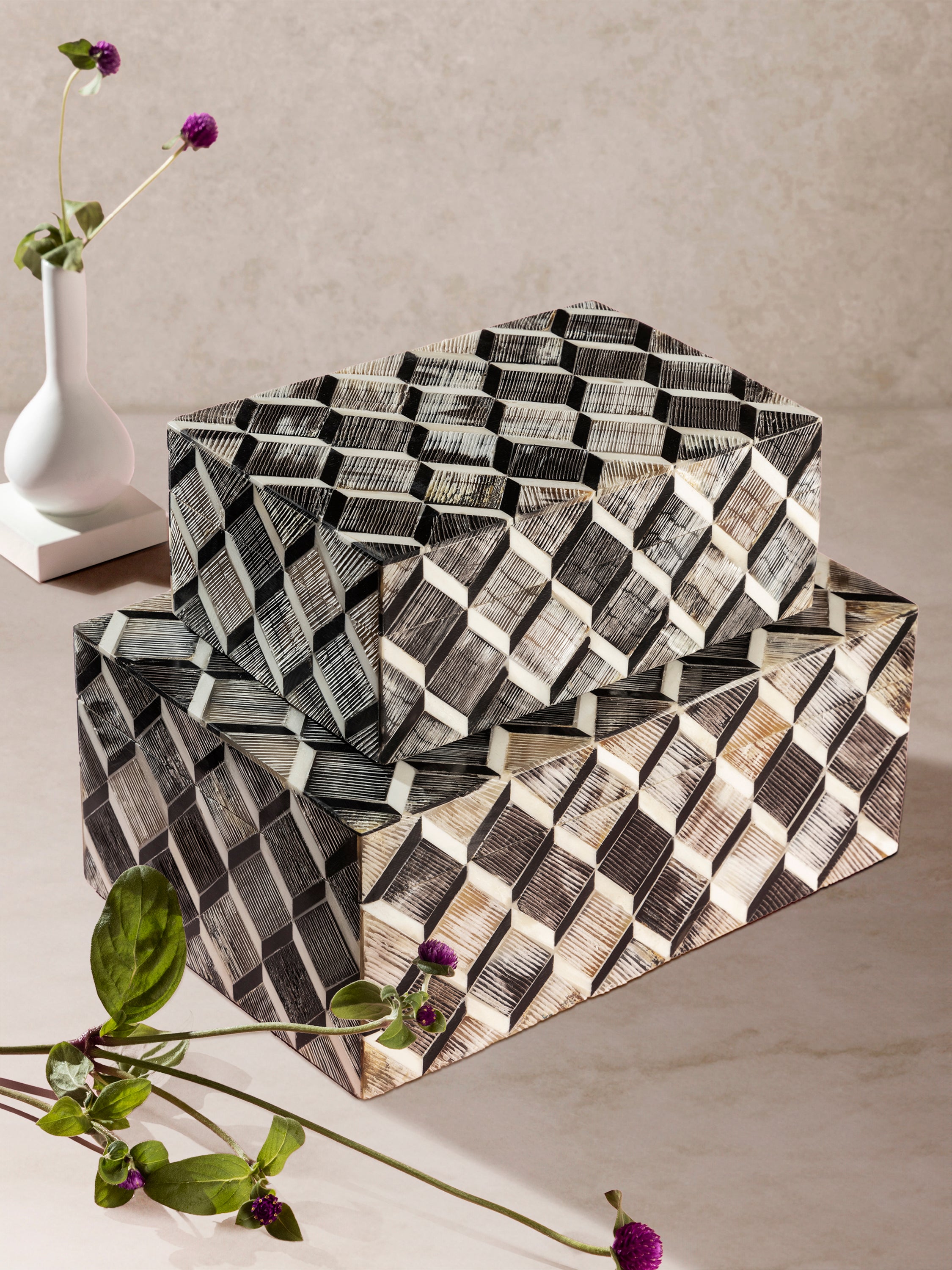 Leela Etched Horn Inlay Boxes