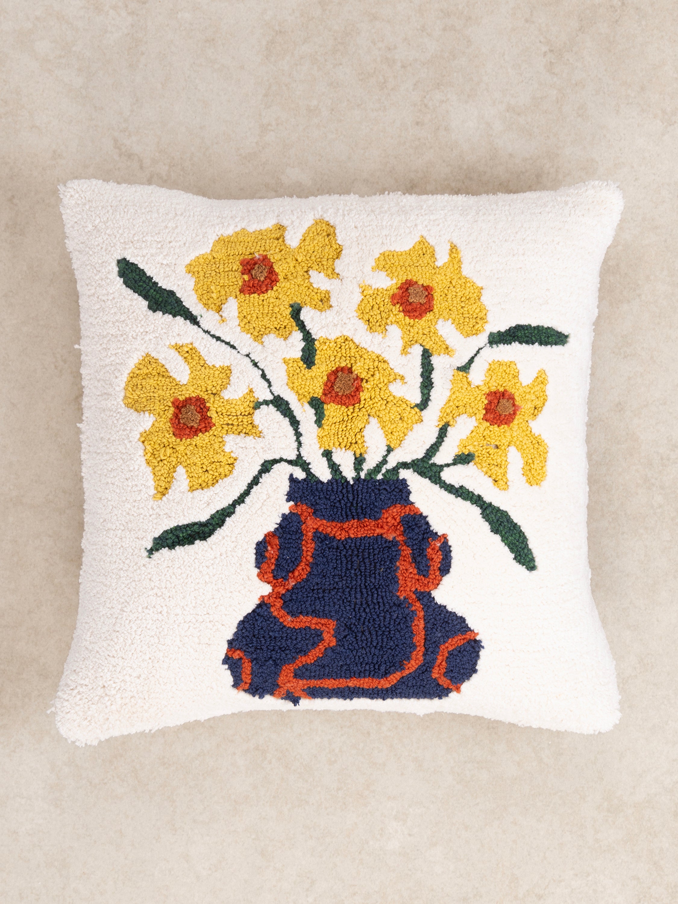 Textured floral pillow in multicolor cotton-wool blend — refined decorative home accessory