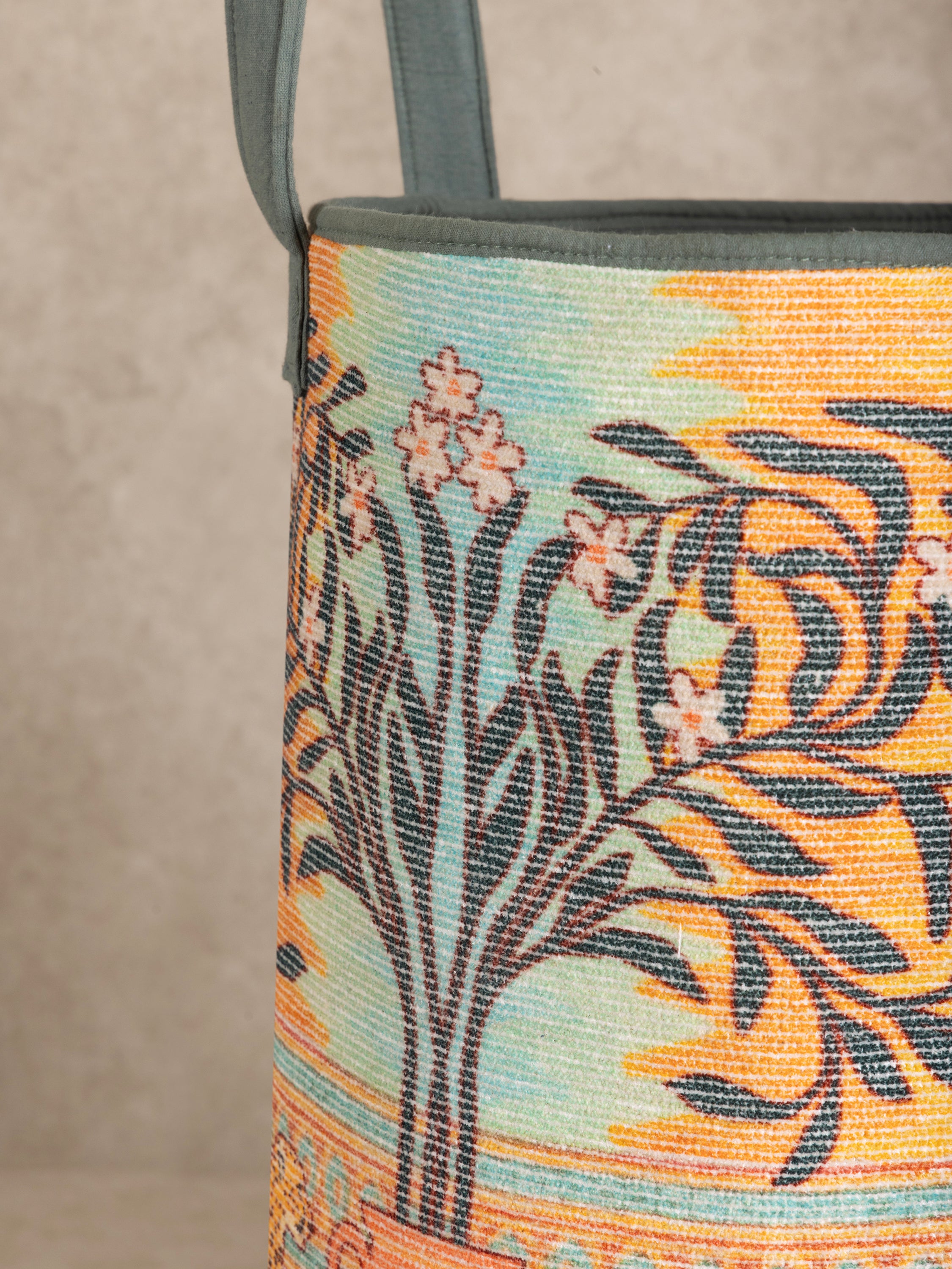 Artisan-made laundry hamper featuring hand-printed wildlife design and durable form — luxury home storage