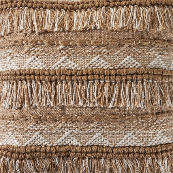 Textured handwoven pillow with detailed craftsmanship