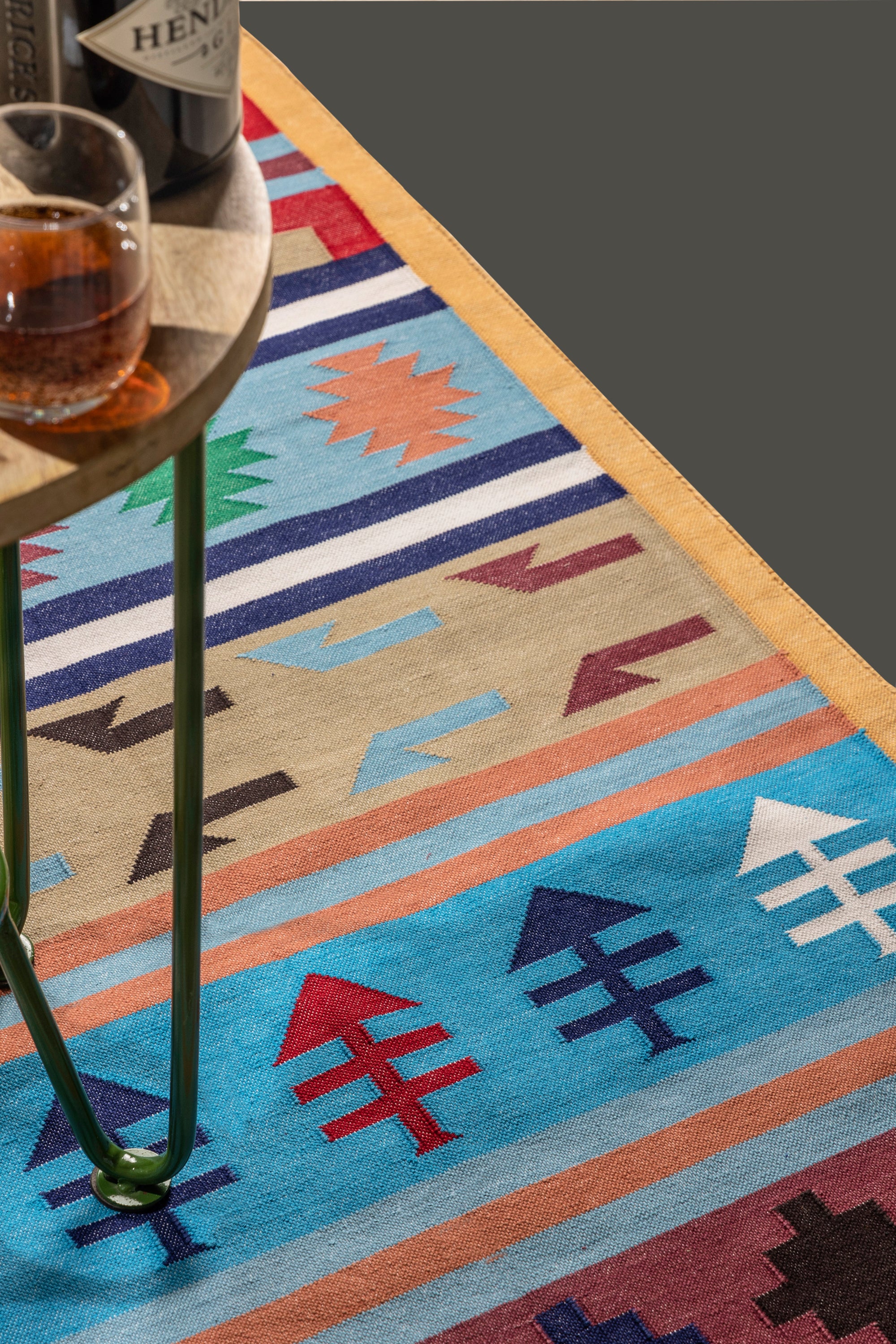 Moroccan-style flat weave Kilim runner rug with bold geometric tribal patterns