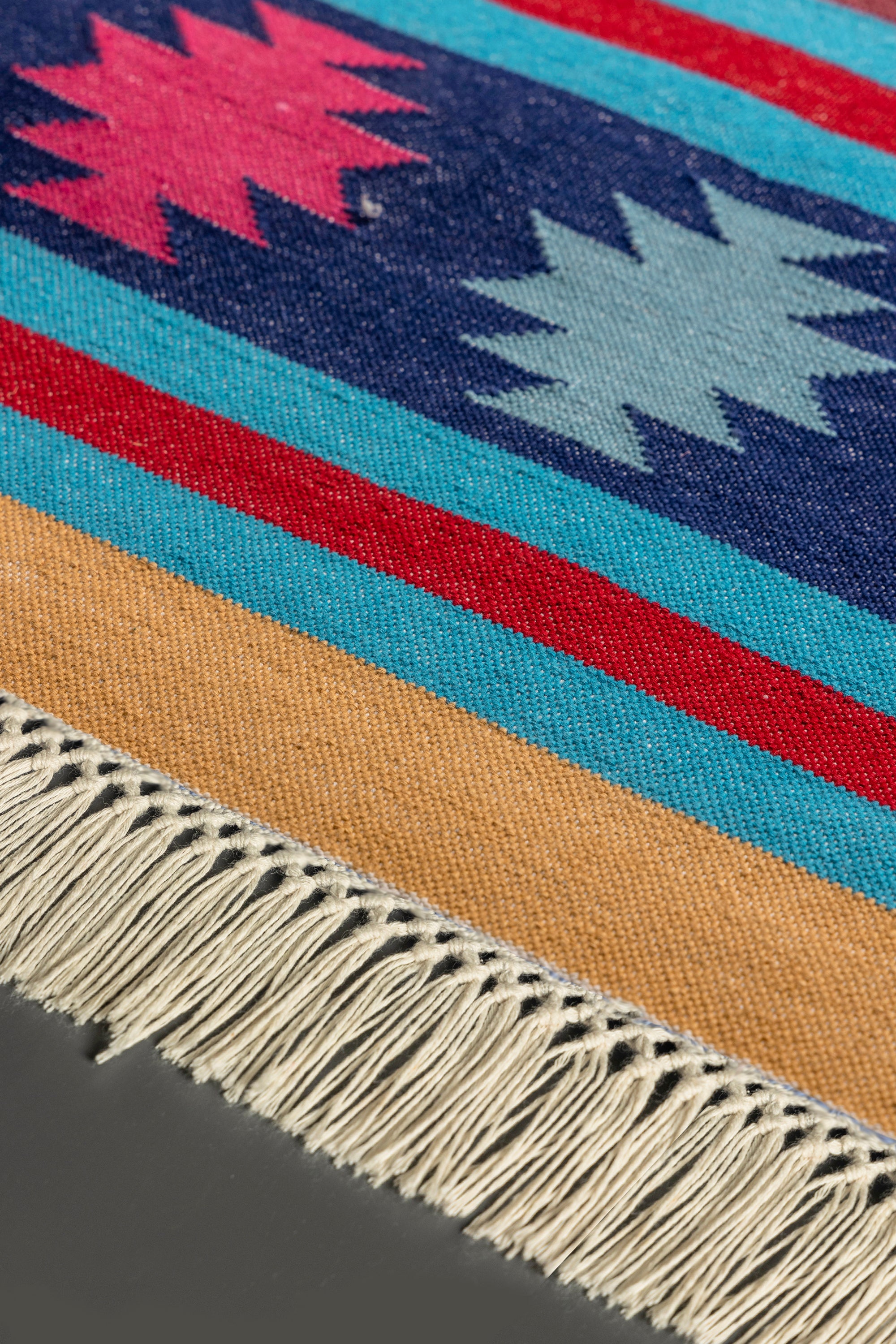 Artisan-made cotton runner rug with bold pattern and low-profile weave — luxury narrow-space flooring