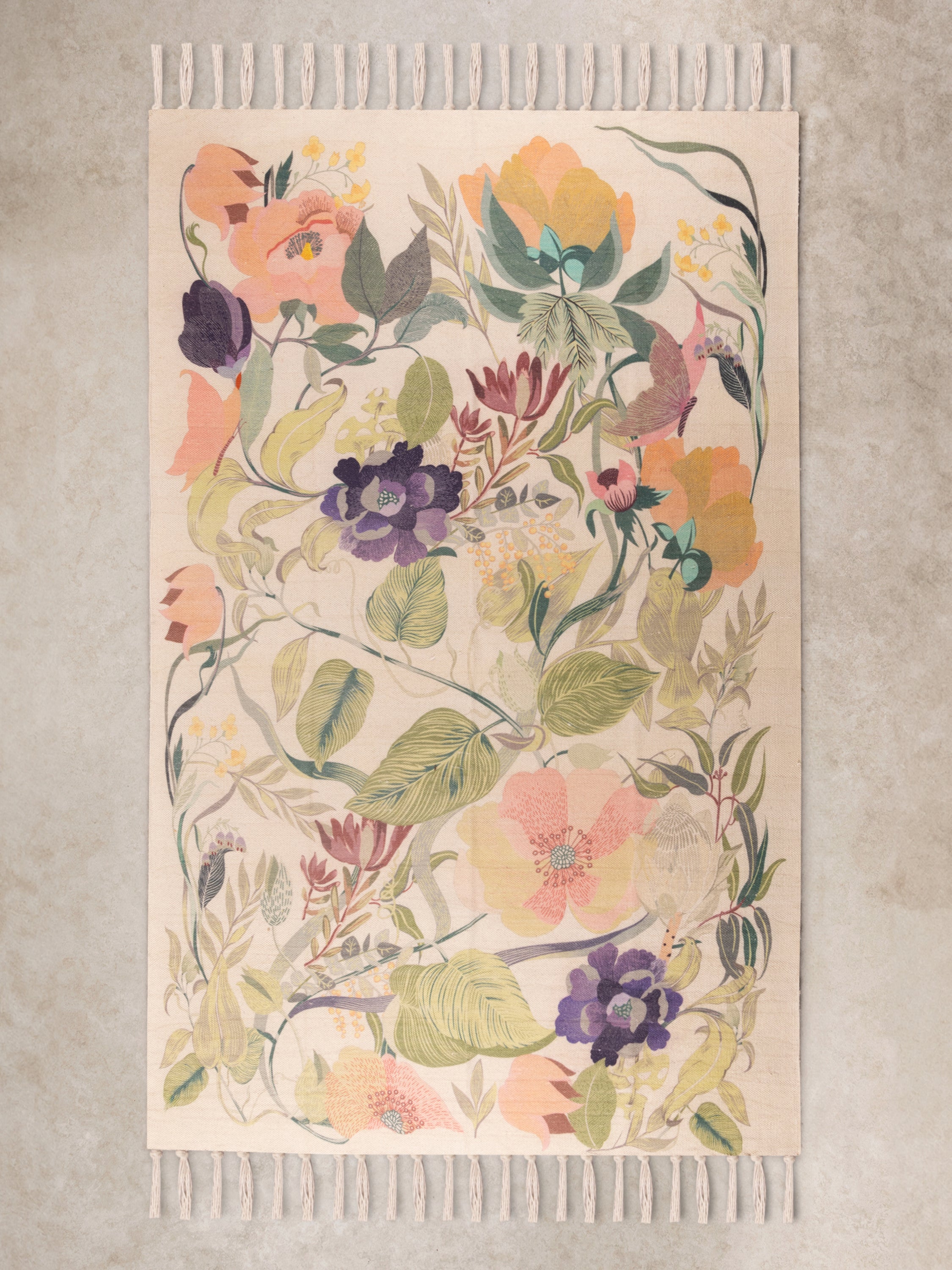 Multicolour floral area rug 5×8 in refined cotton blend — artisan crafted décor