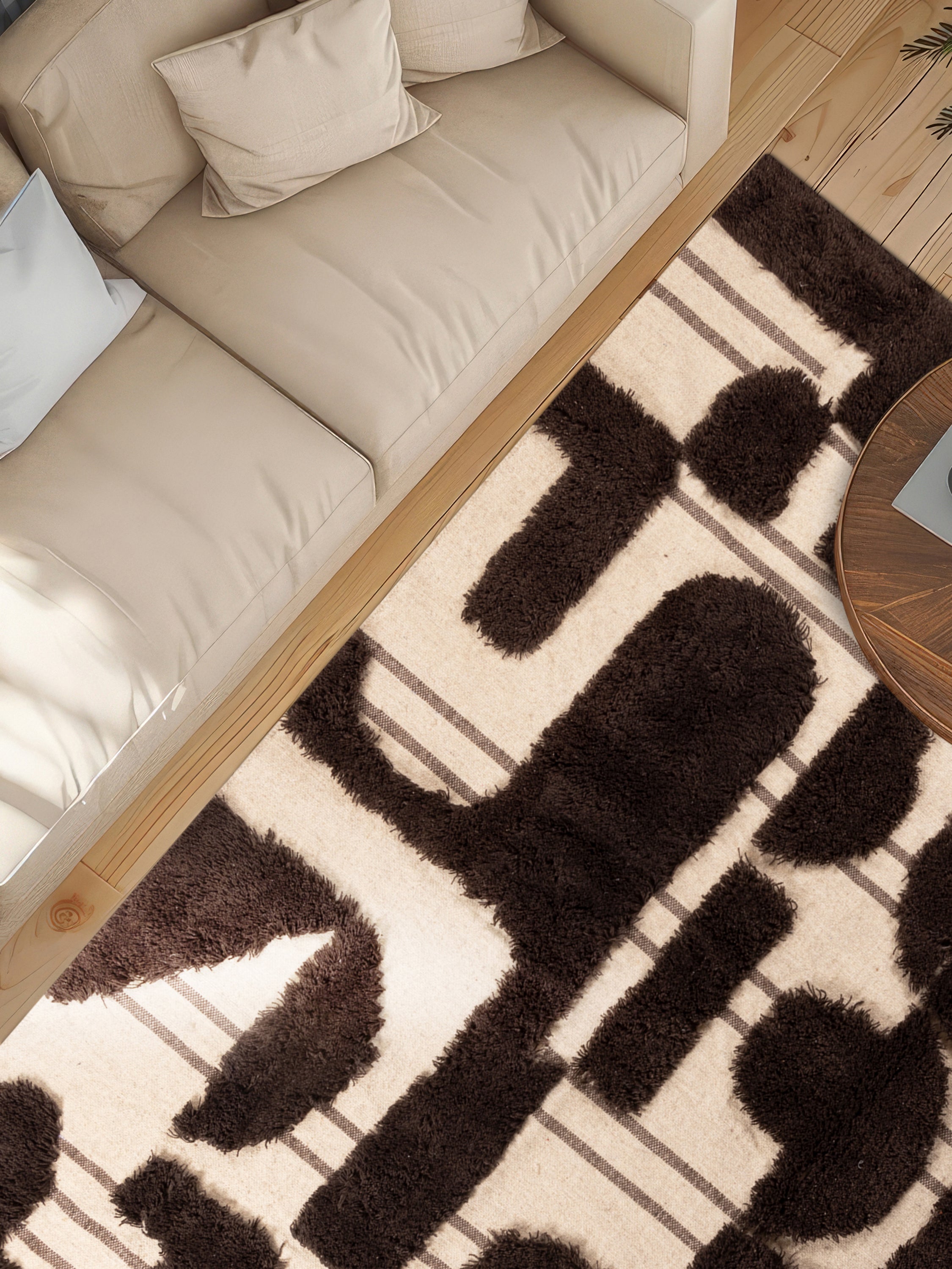 Textured handwoven rug 5×8 with raised brown geometric pattern — luxury home foundation