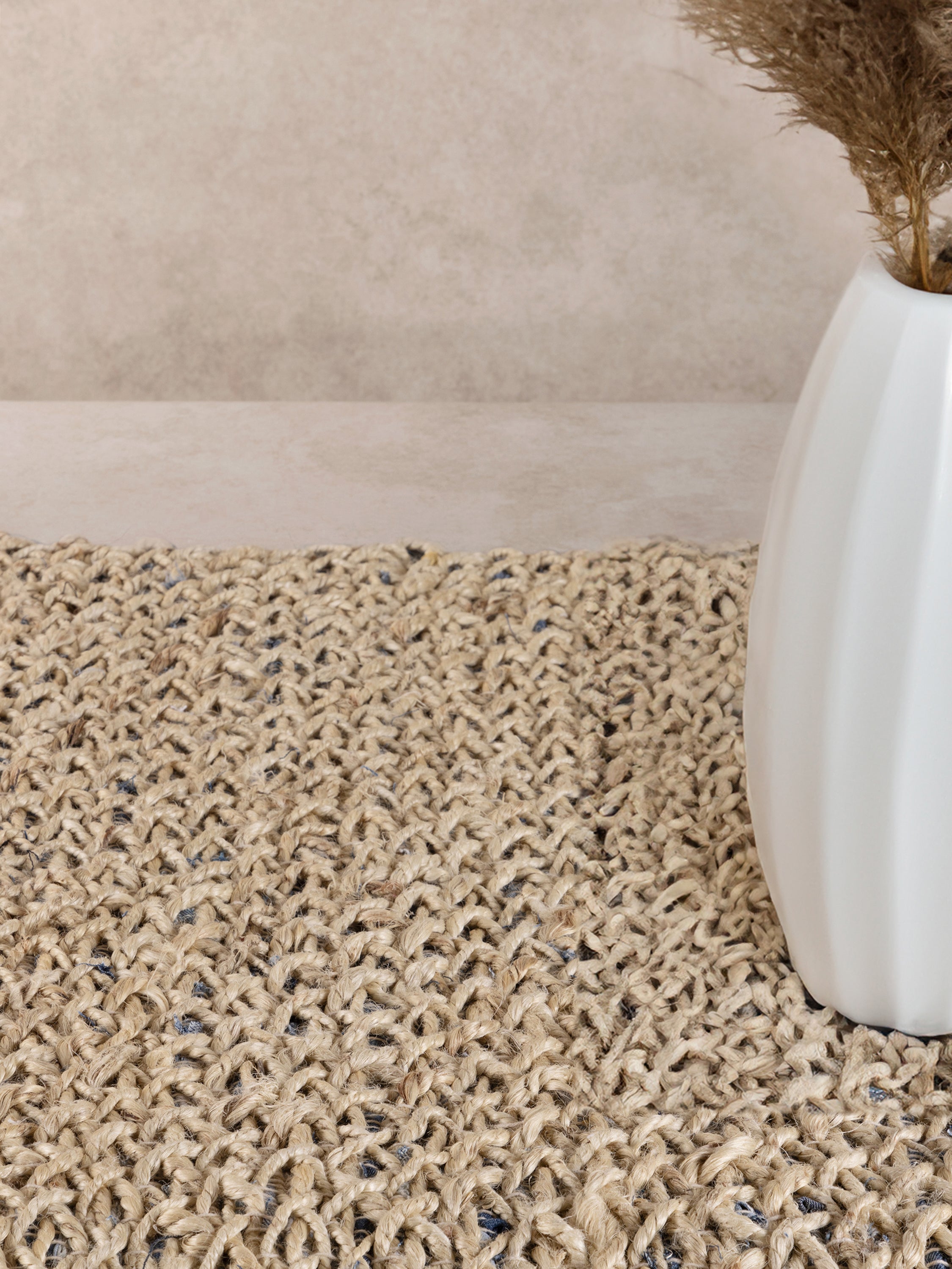 Bogota 5×8 area rug with recycled denim weave and medium pile — modern eco-luxury accent