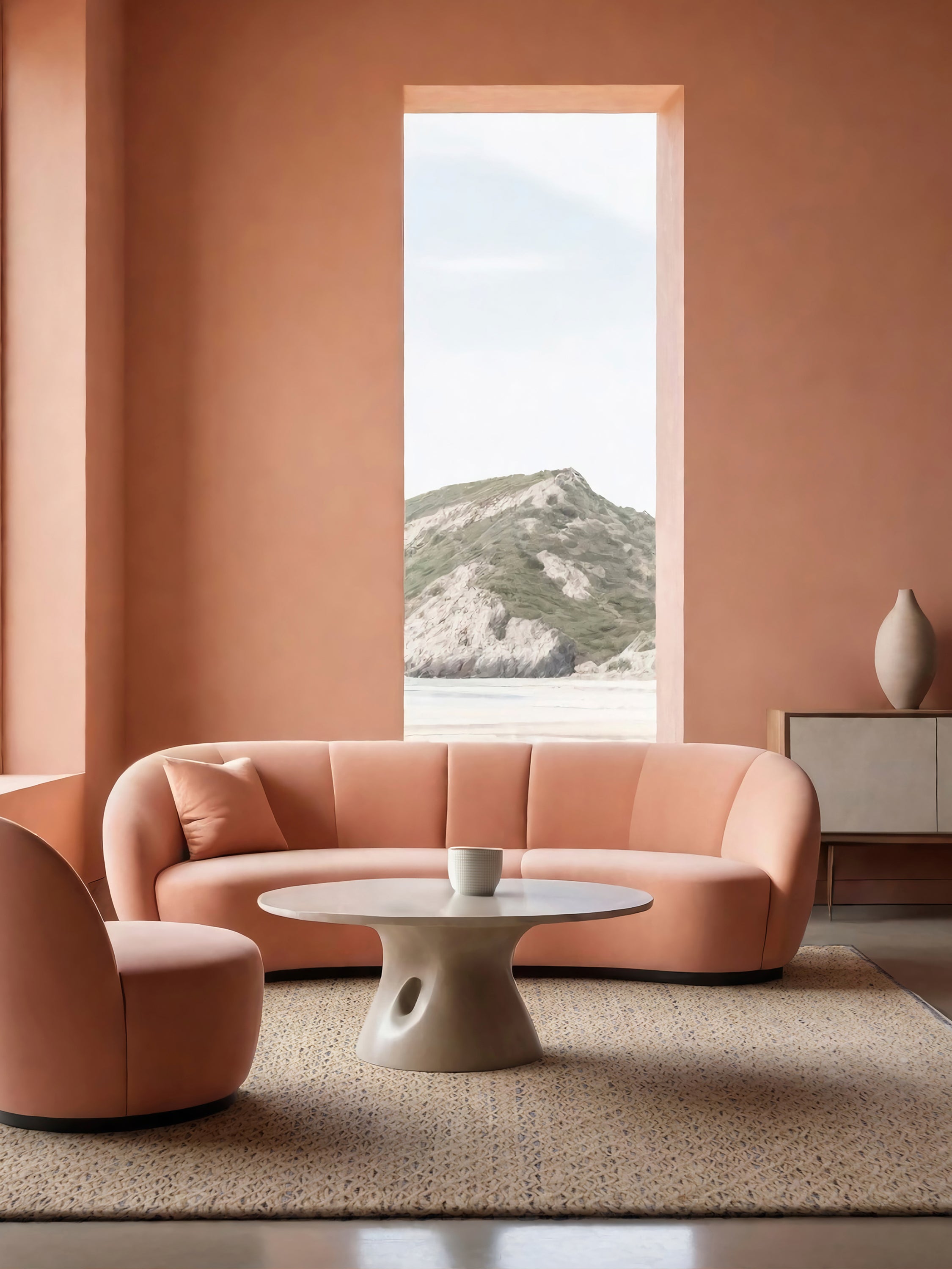 Medium-pile handwoven rug with denim blue and beige hues — luxury recycled design