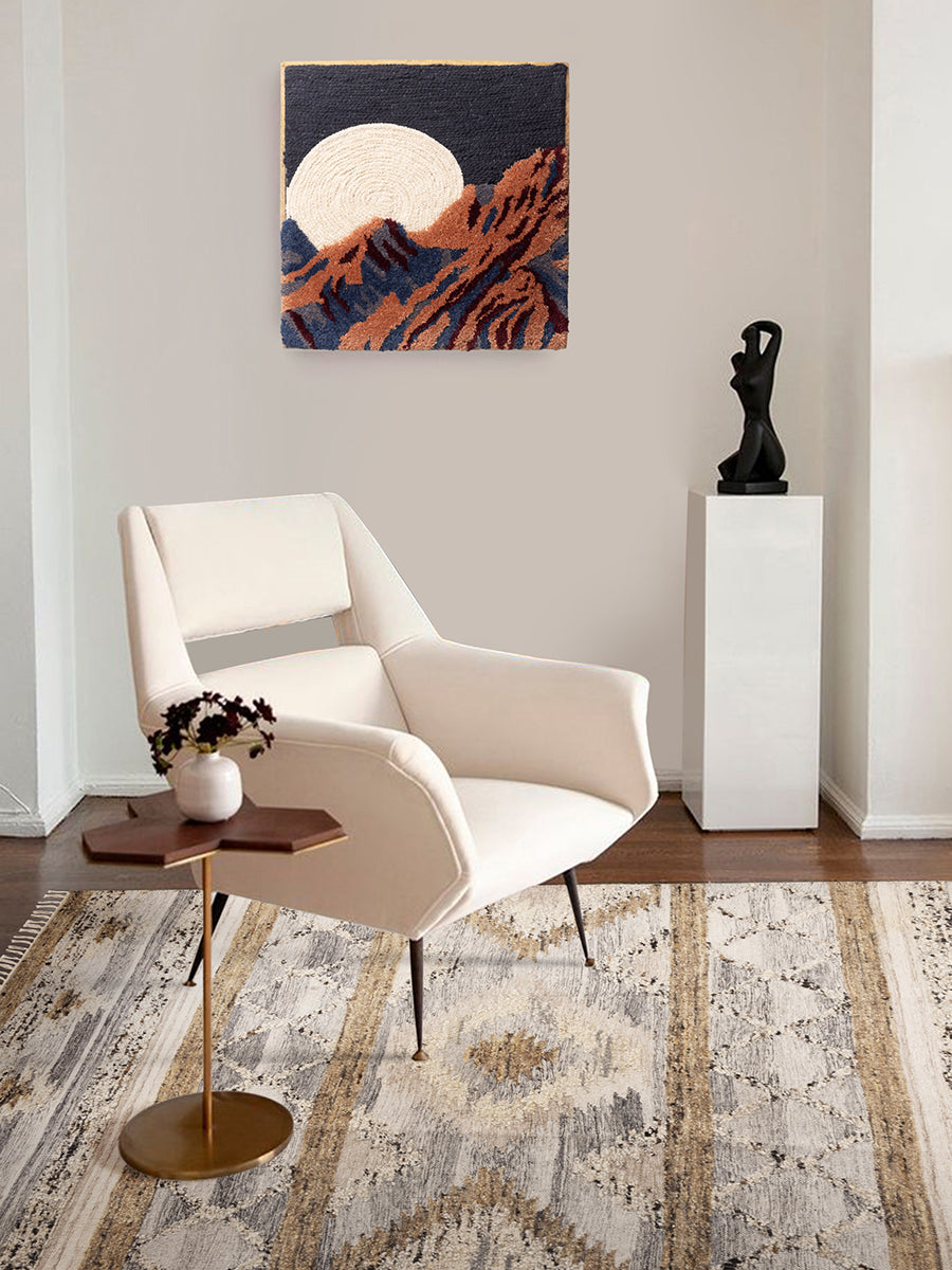 Hand-woven 5′×8′ neutral geometric rug — stylish foundation for living room or entryway