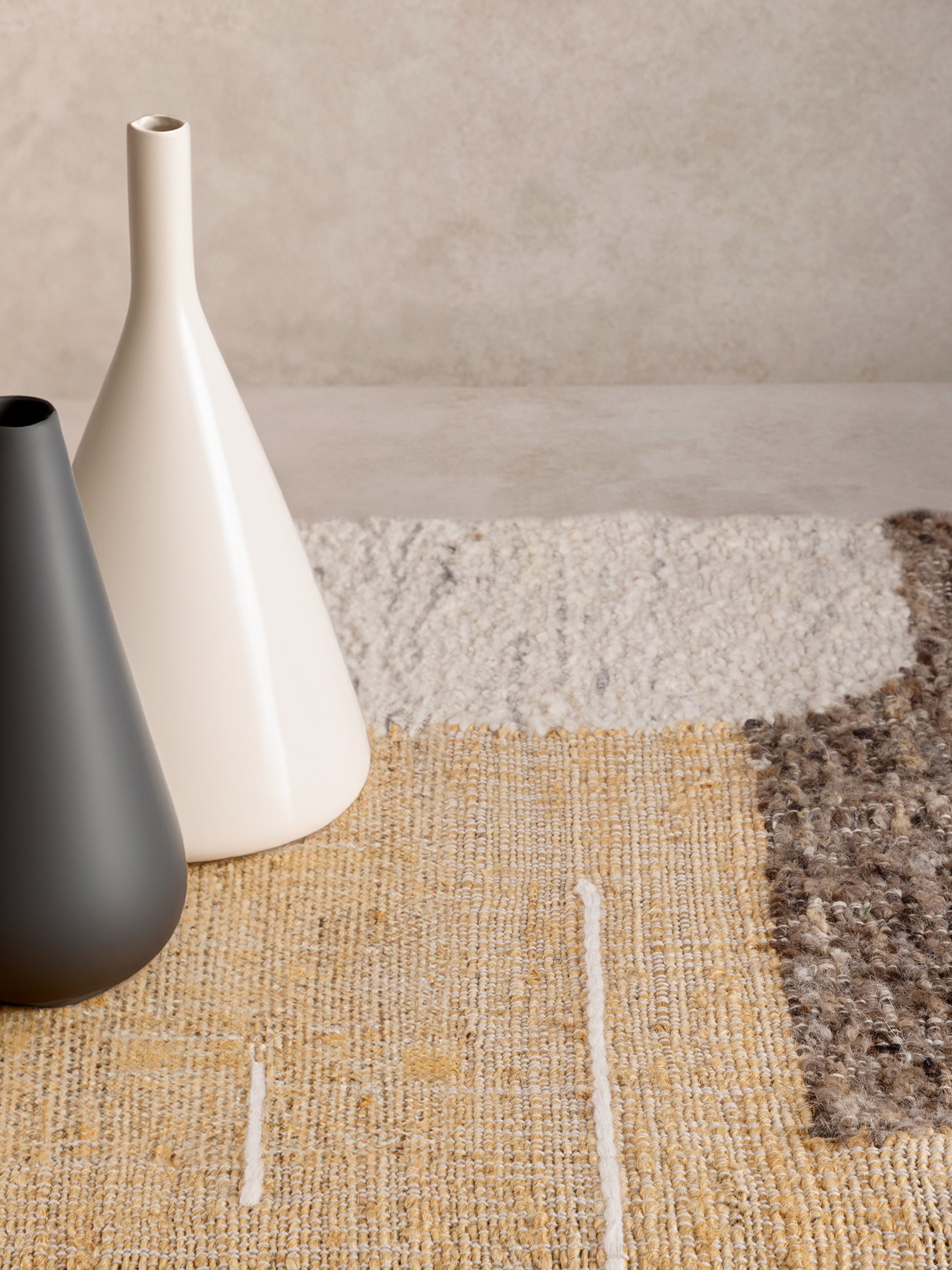 Earth-toned flat-weave area rug 5′×8′ in cotton wool jute blend — luxury home accent