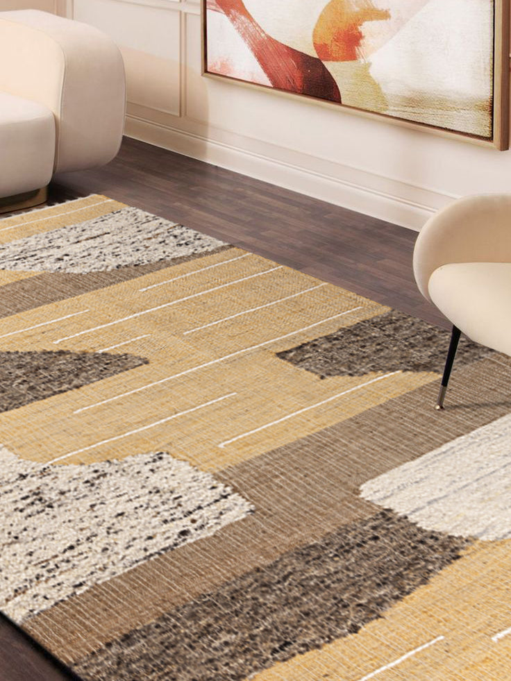 Hand-woven abstract area rug in beige and brown tones 5×8 — crafted floor essential