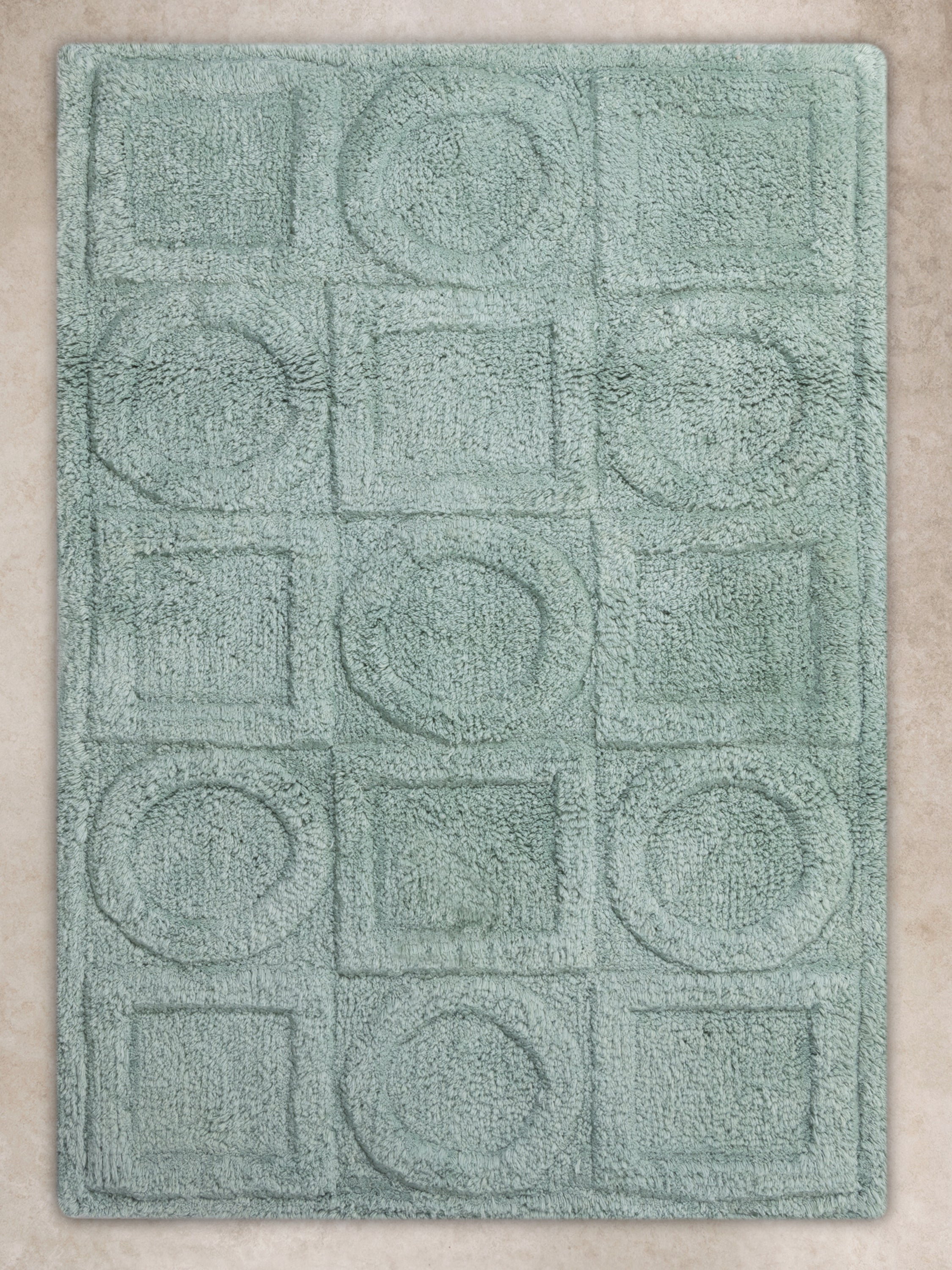 Teal Bath Mat with Raised Circle and Square Pattern – Plush and Stylish
