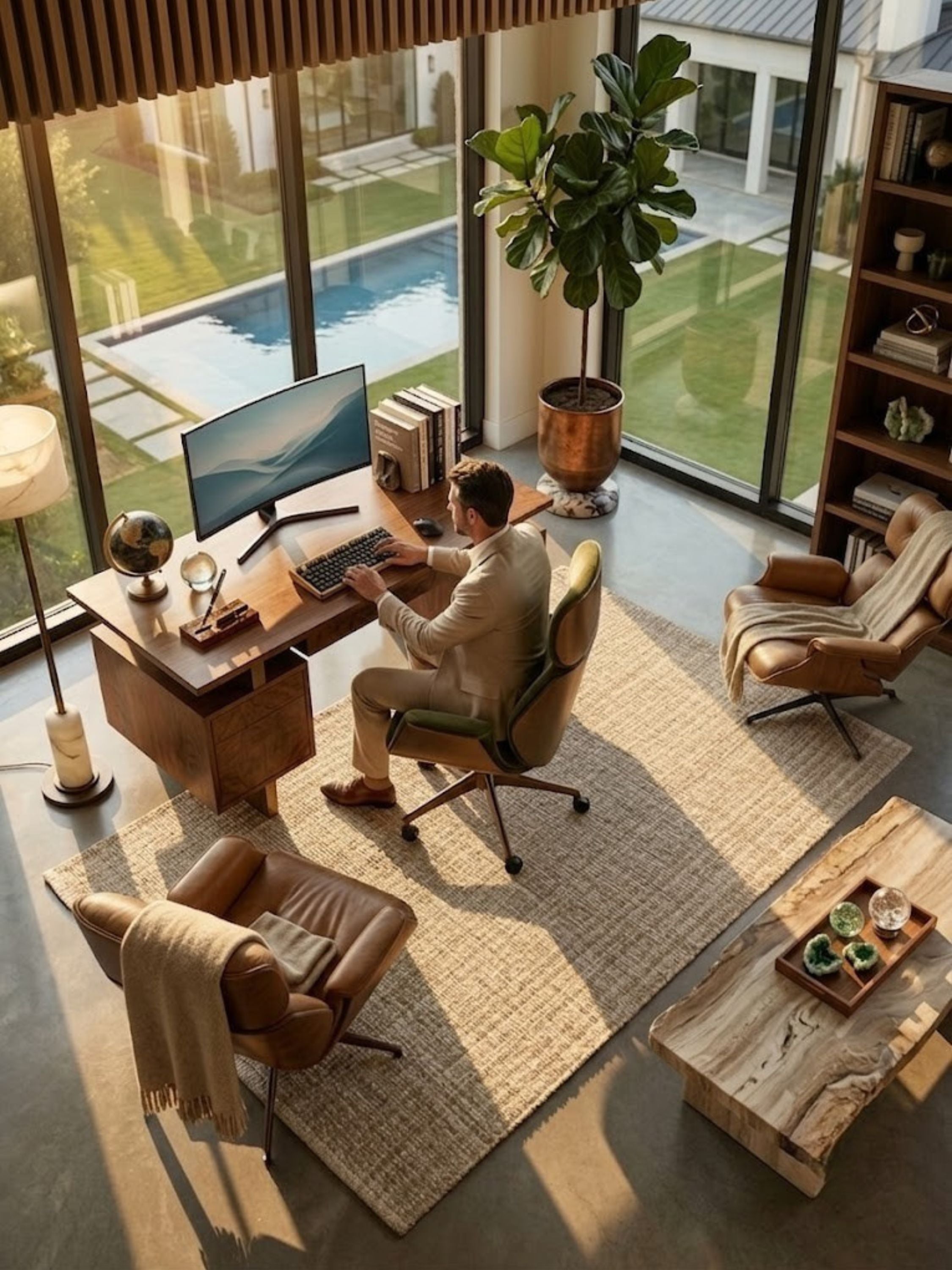 Low-profile wool-cotton rug shown beneath a dining table.