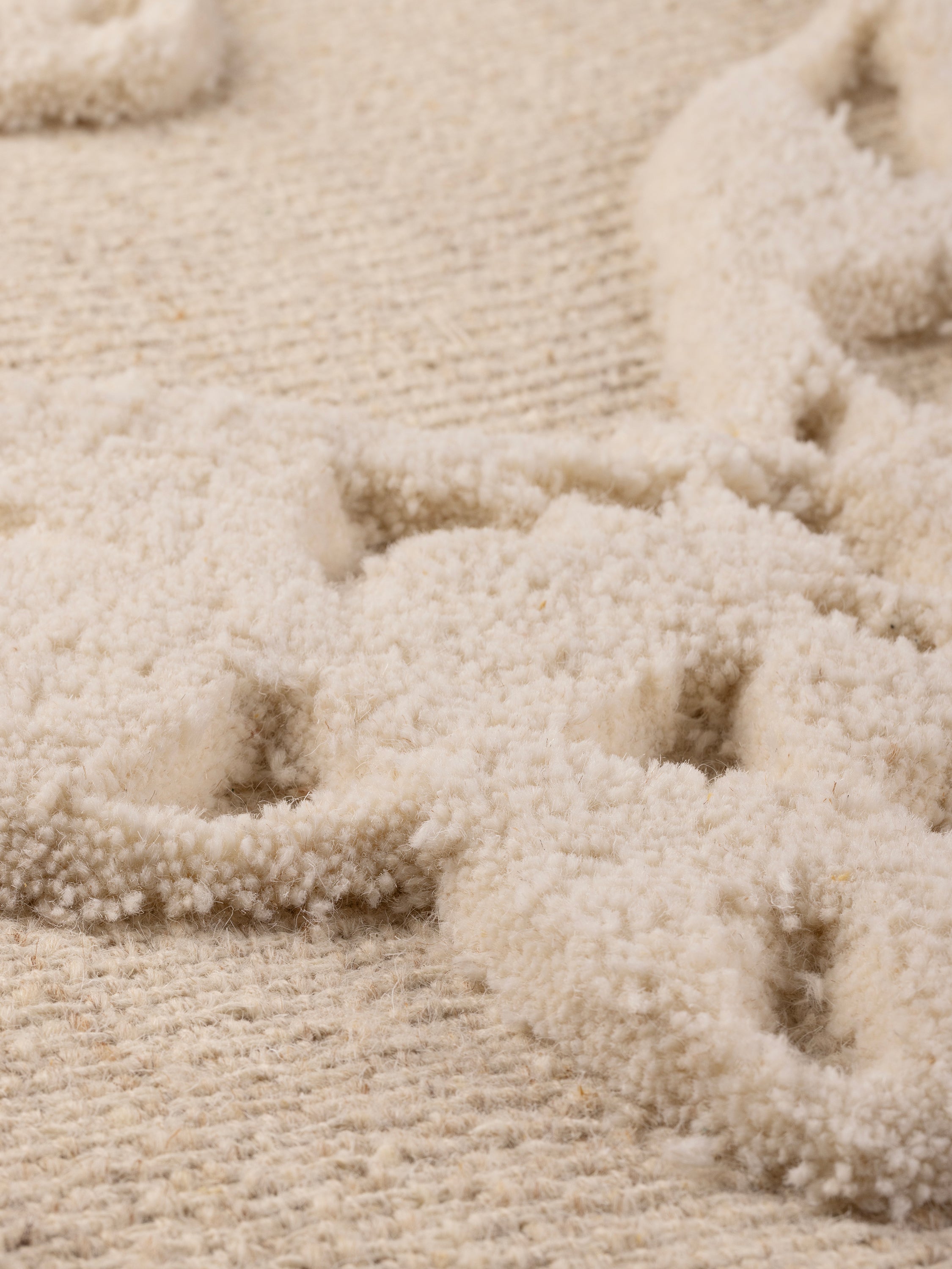 over-tufted wool butterfly pattern on handwoven base with wooden border