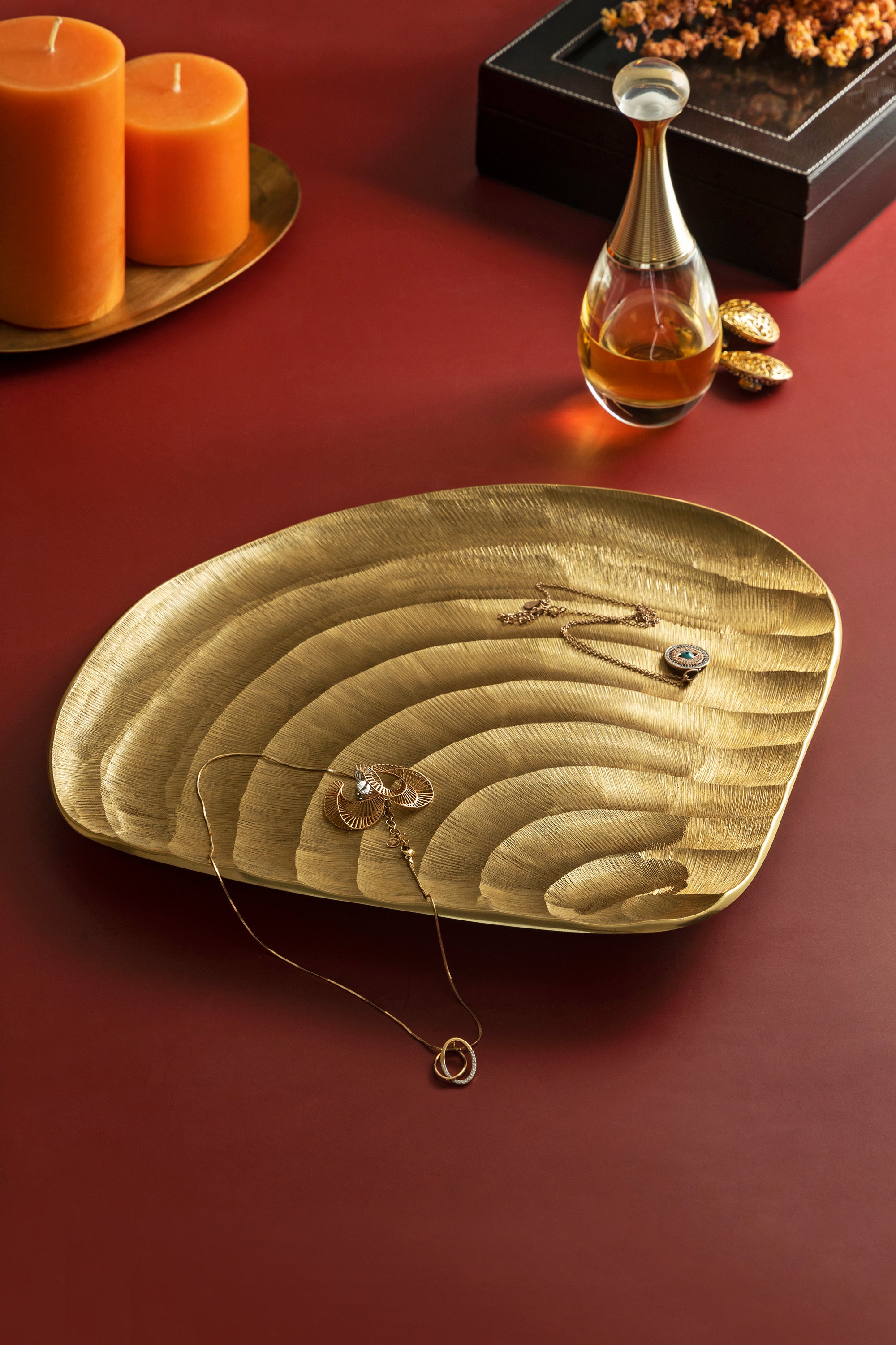 Handmade Gold Decorative Tray – Elegant Accent for Home and Office Decor
