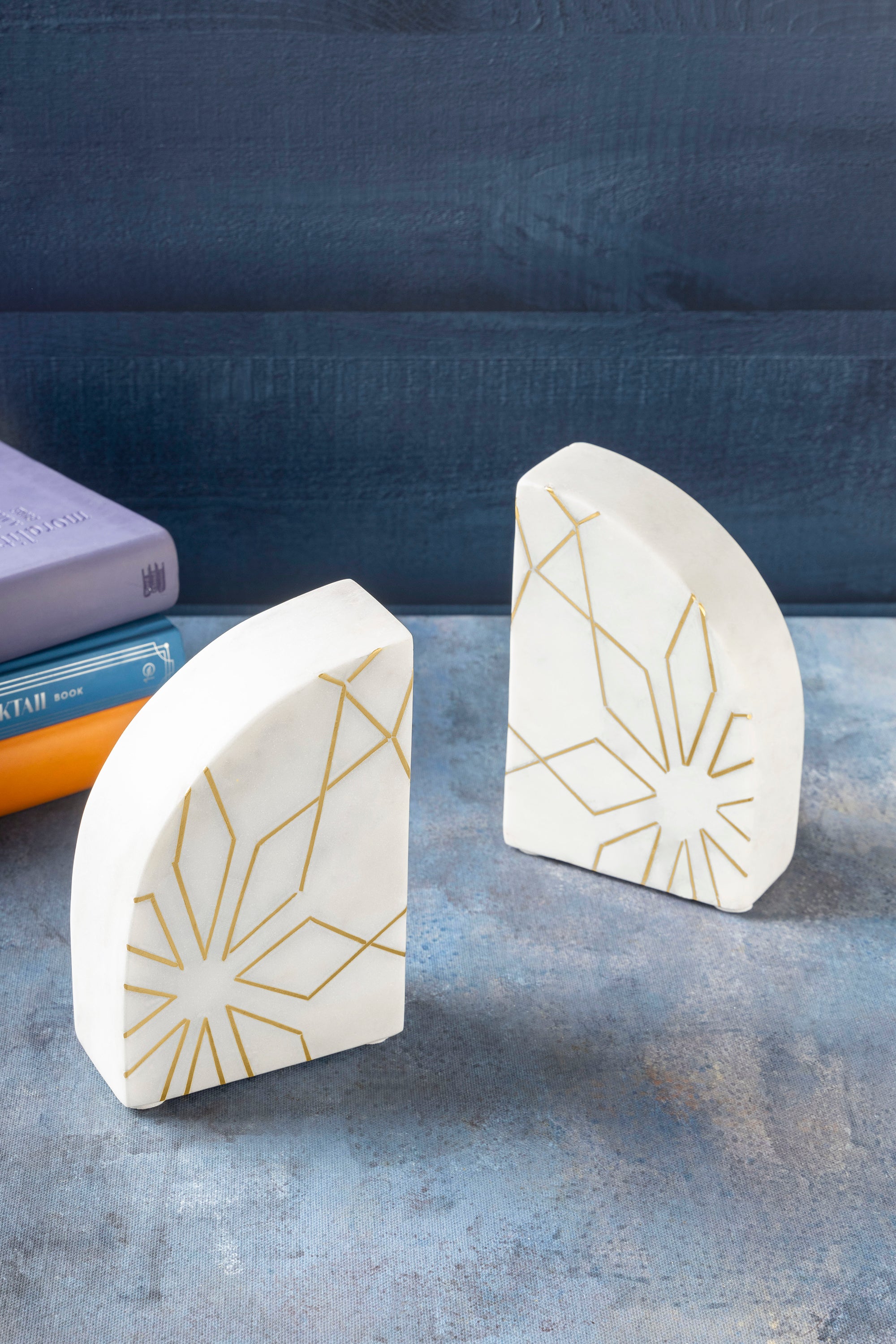 Enchant Marble Bookends Set of 2 — Hand-Inlaid Gold-Detail Marble