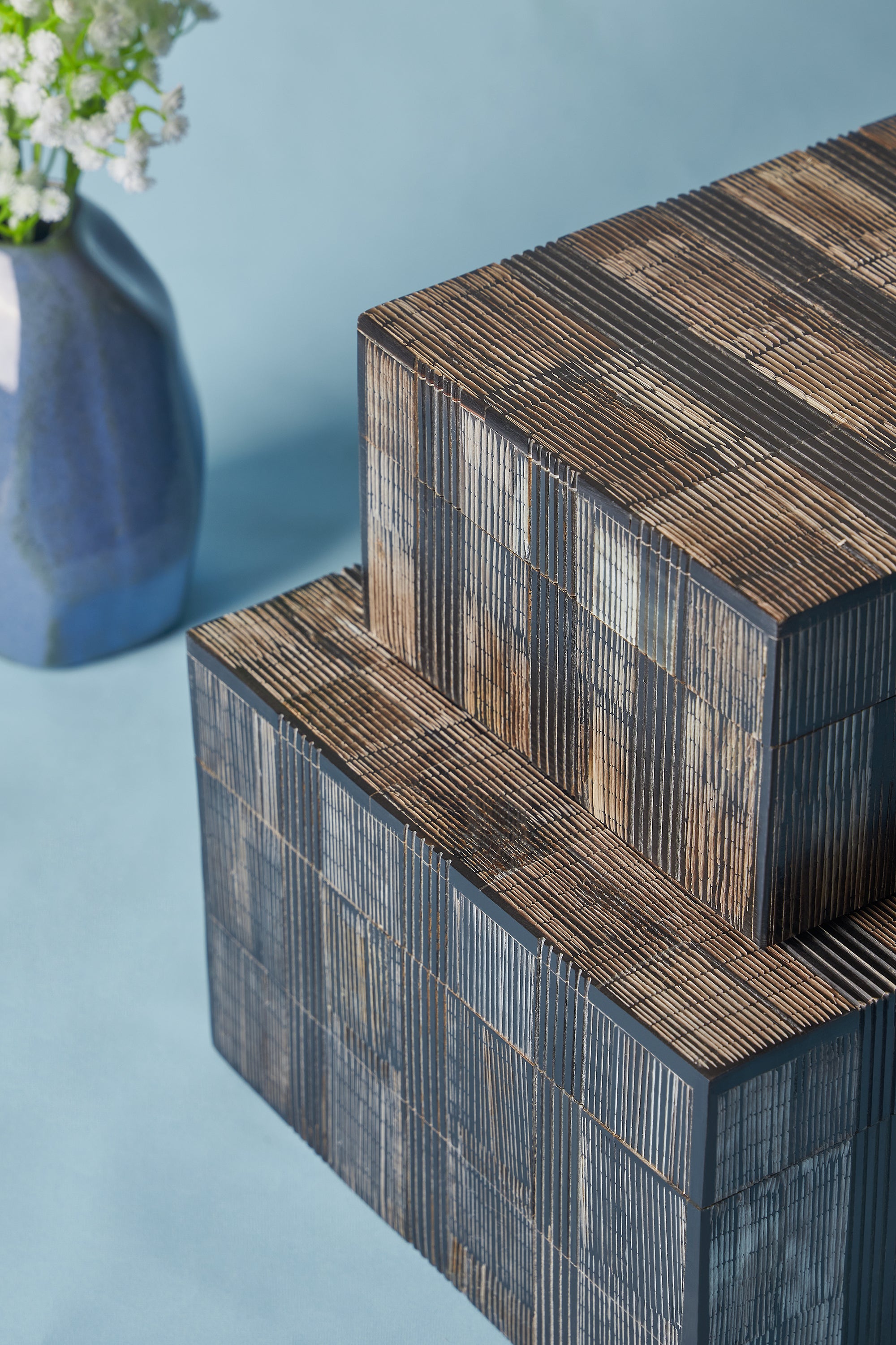 Set of two polished horn storage boxes with organic grain and smooth finish — refined home décor piece