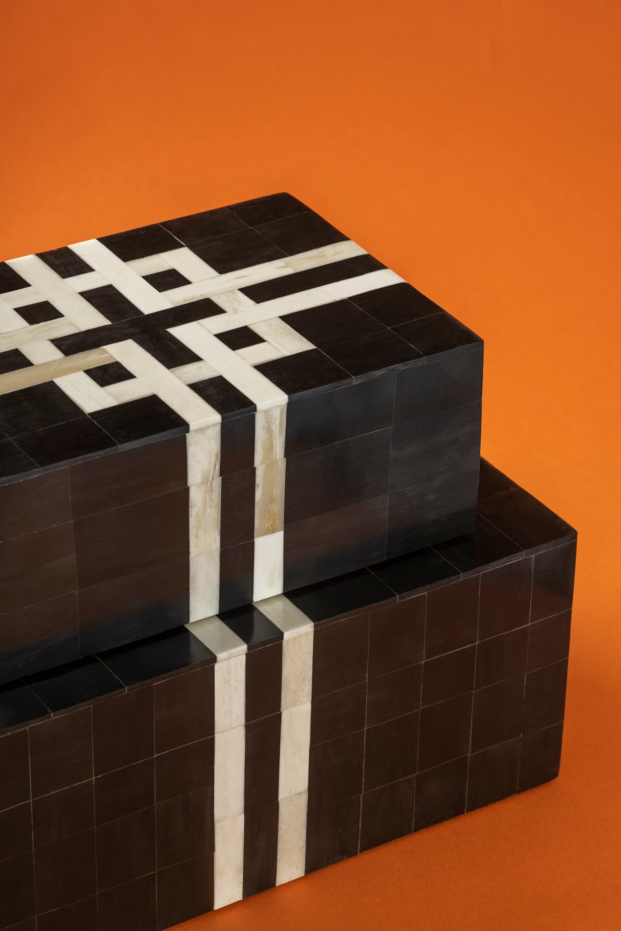 Set of two polished inlay boxes blending horn, bone, and wood — refined home décor