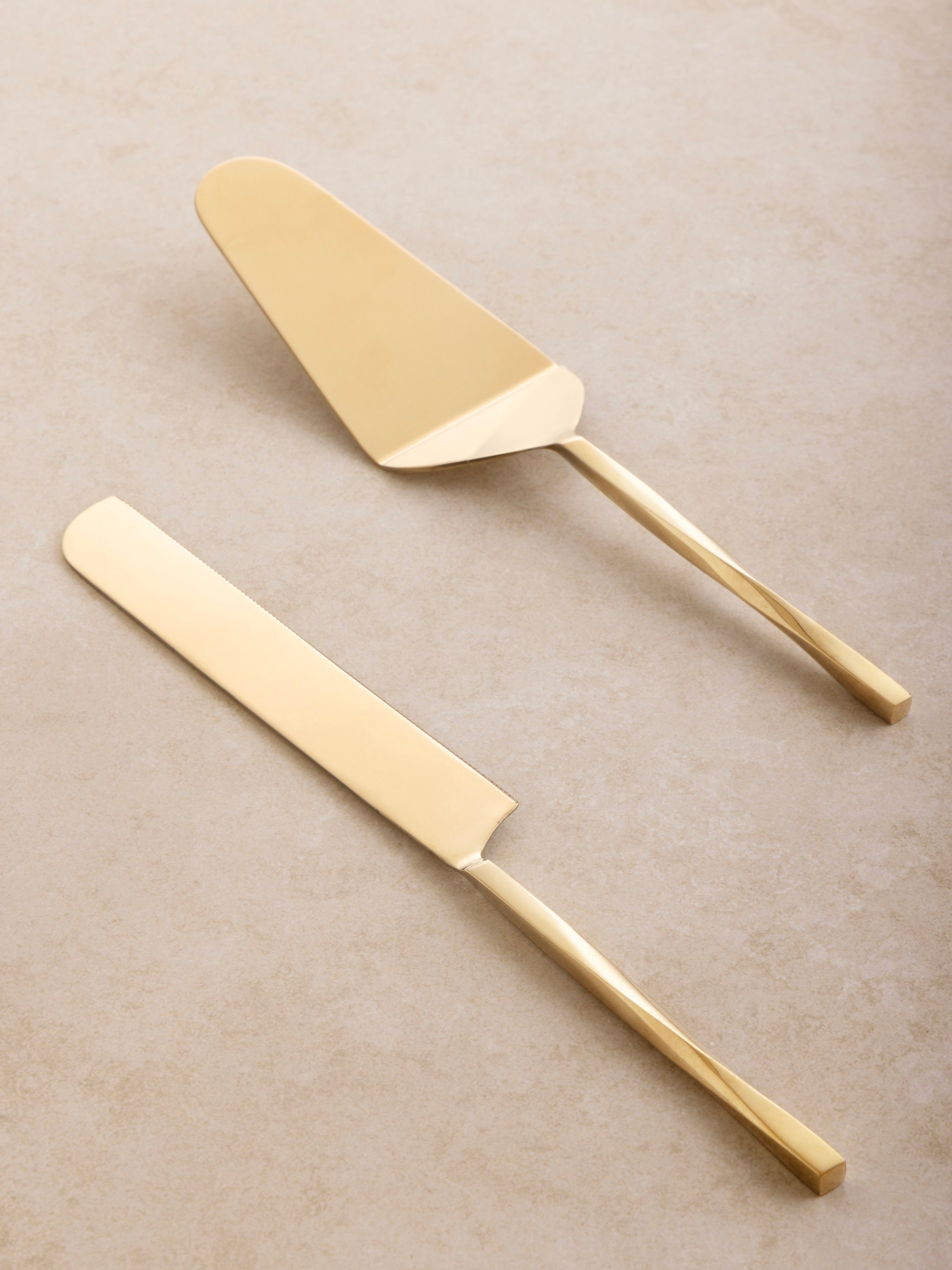 Elegant Gold Cake Server Set – Matte Stainless Steel Knife and Server Duo
