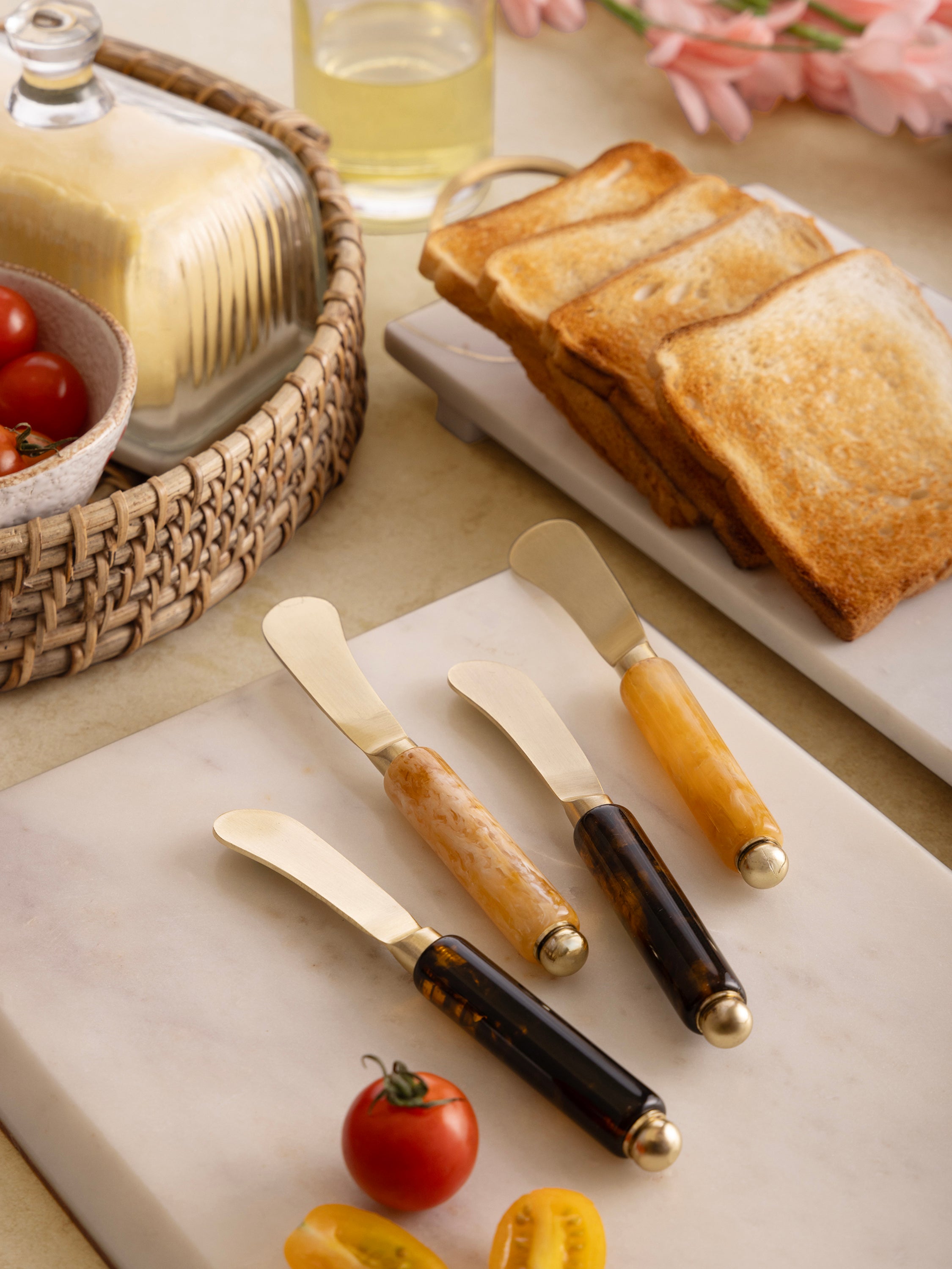 Luxury butter knife set with marbled resin handles and premium stainless steel