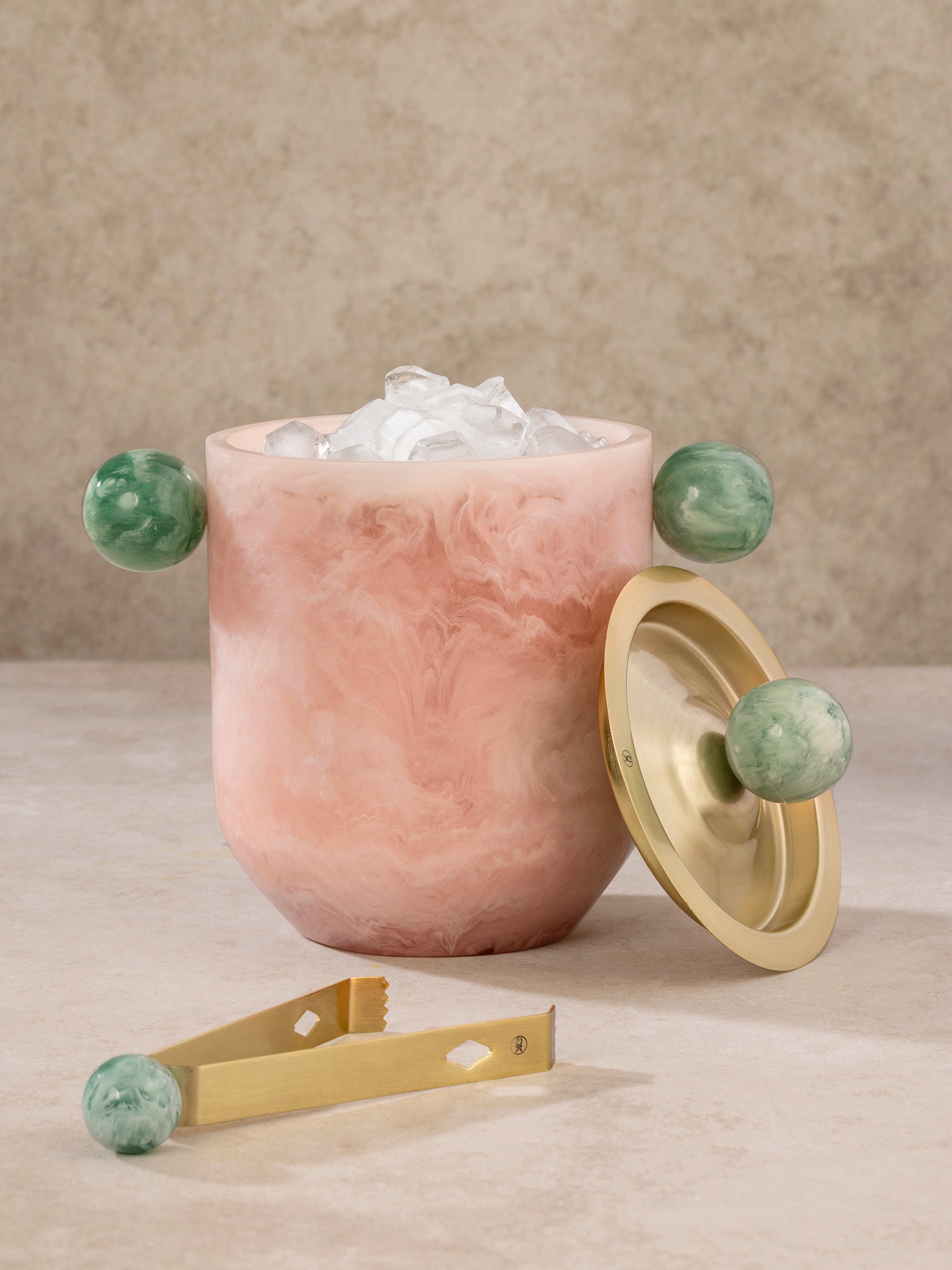Copenhagen ice bucket shown from above with ice inside, highlighting interior depth and resin body detailing