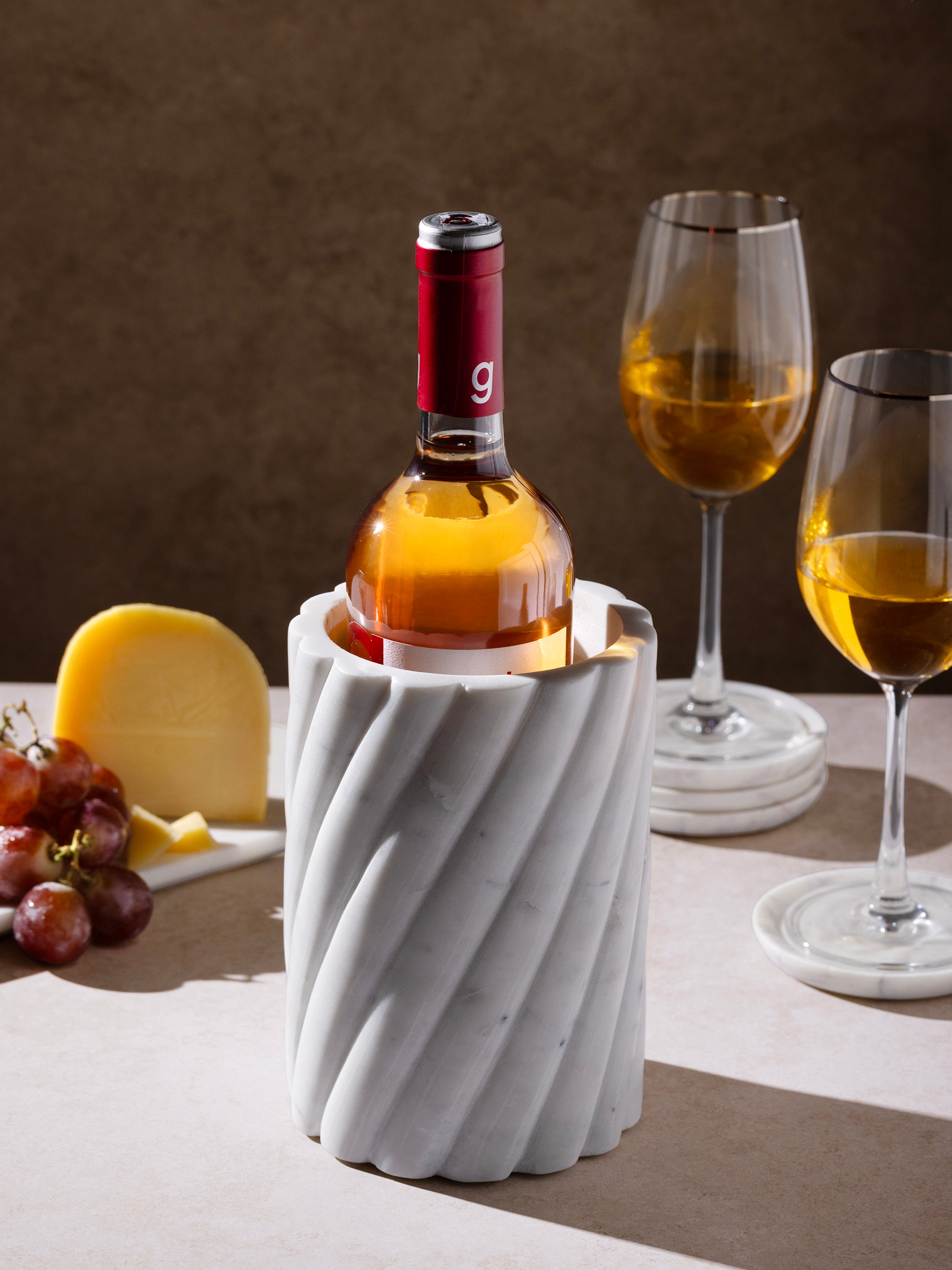 Handcrafted White Marble Wine Cooler – Stylish Countertop Accessory
