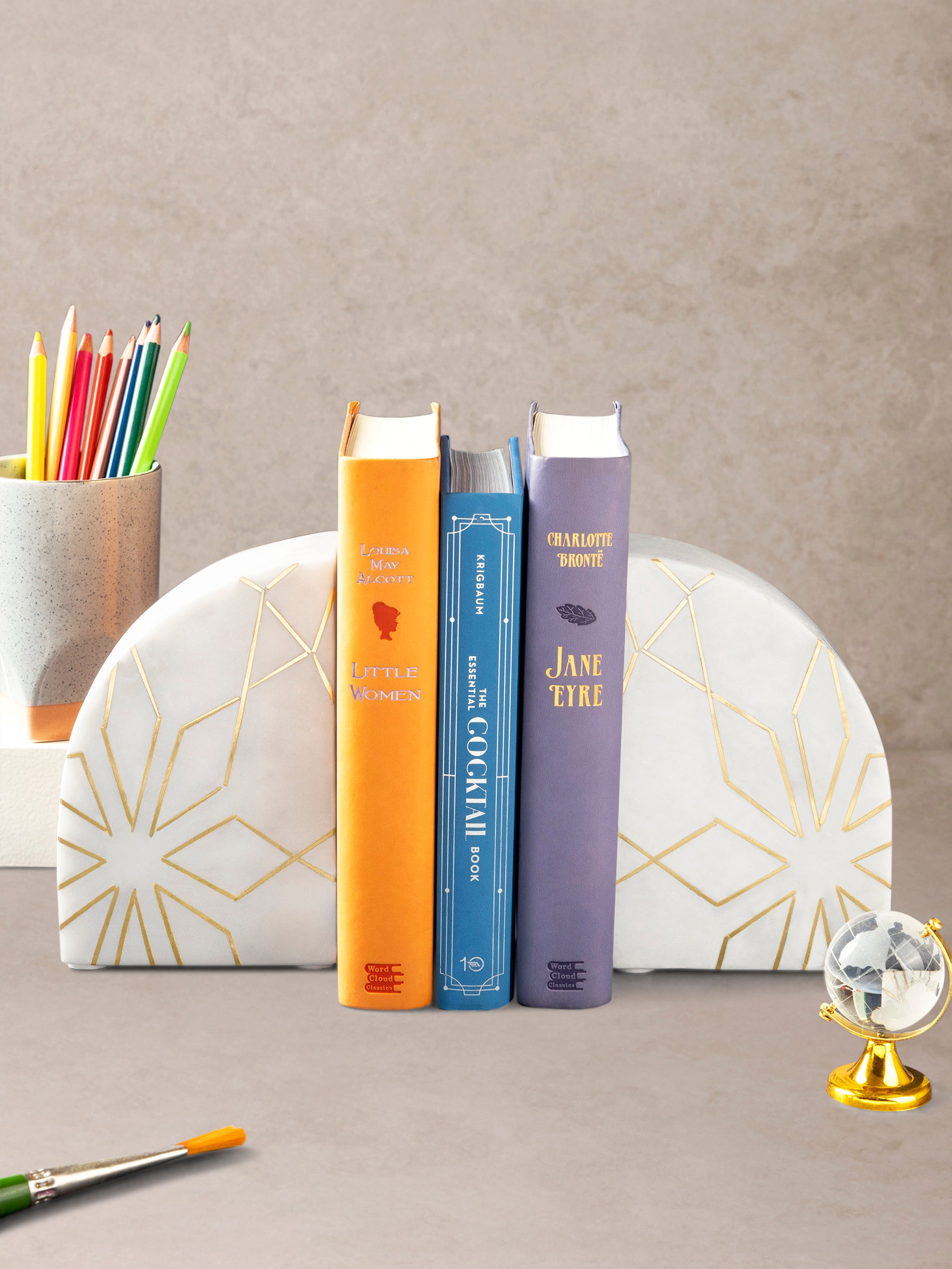 Enchant Gold-Inlay Marble Bookends