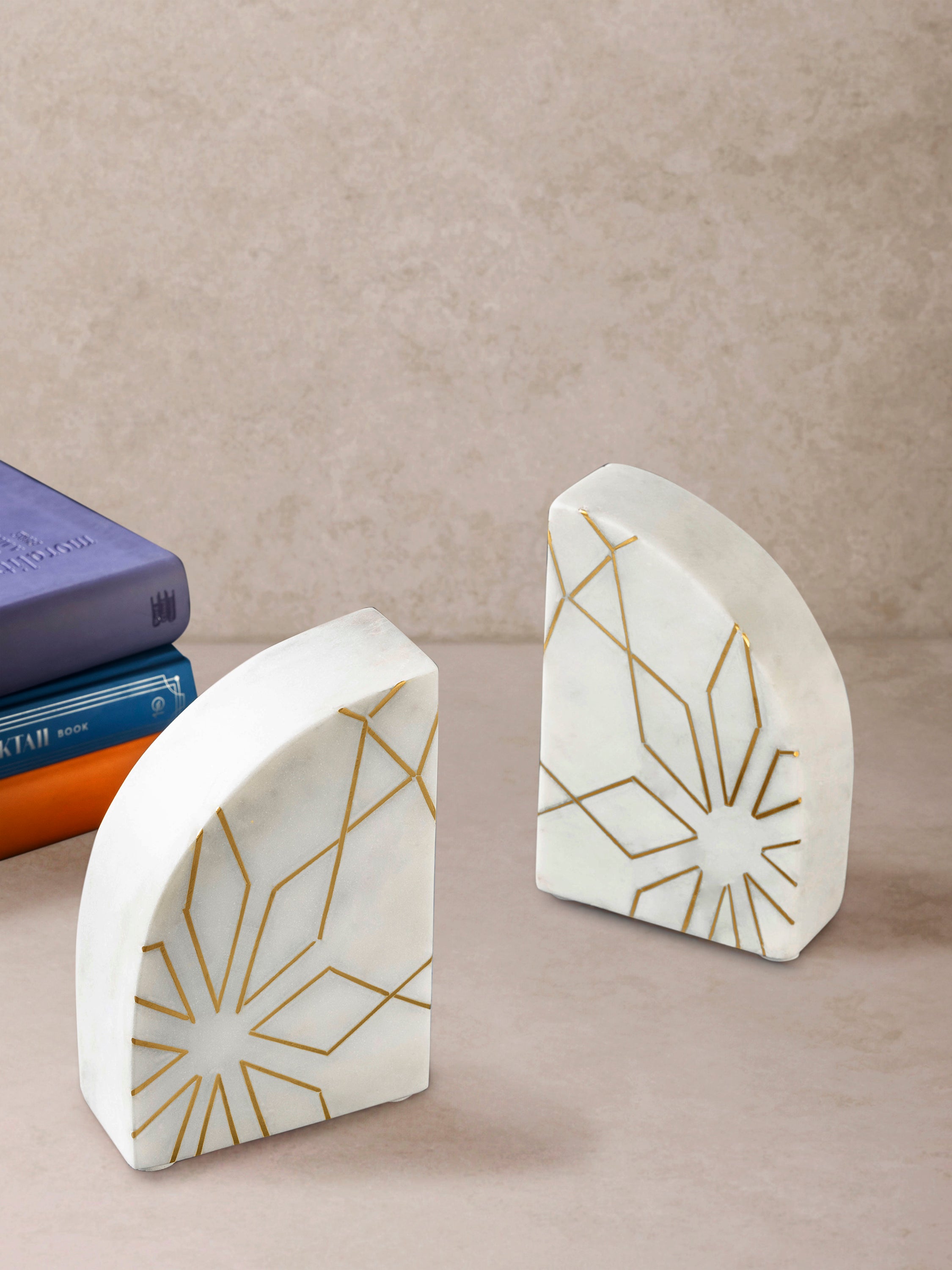 Enchant Gold-Inlay Marble Bookends