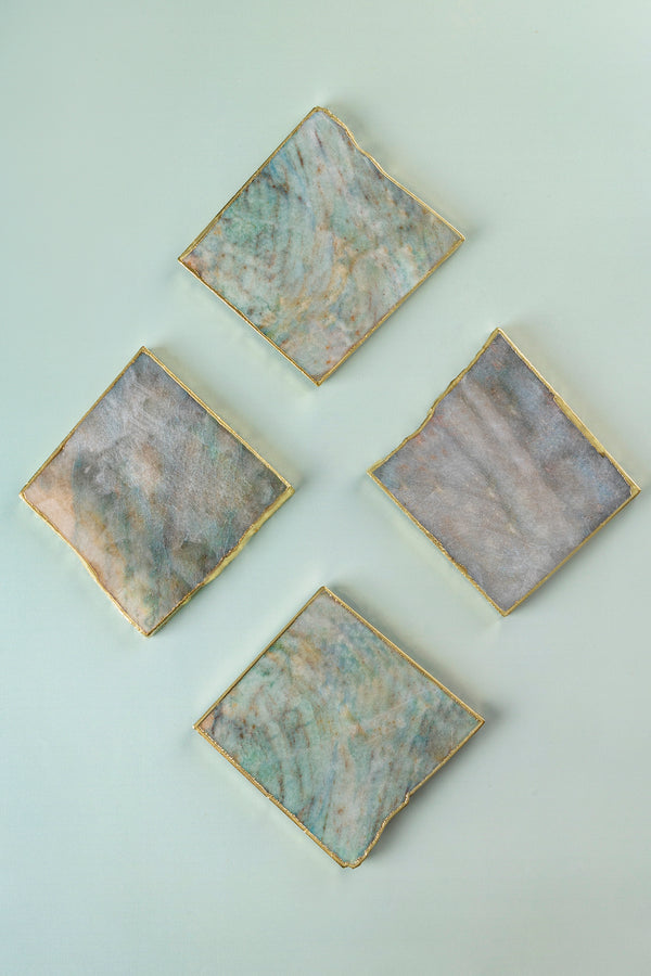 green and gold marble coasters
