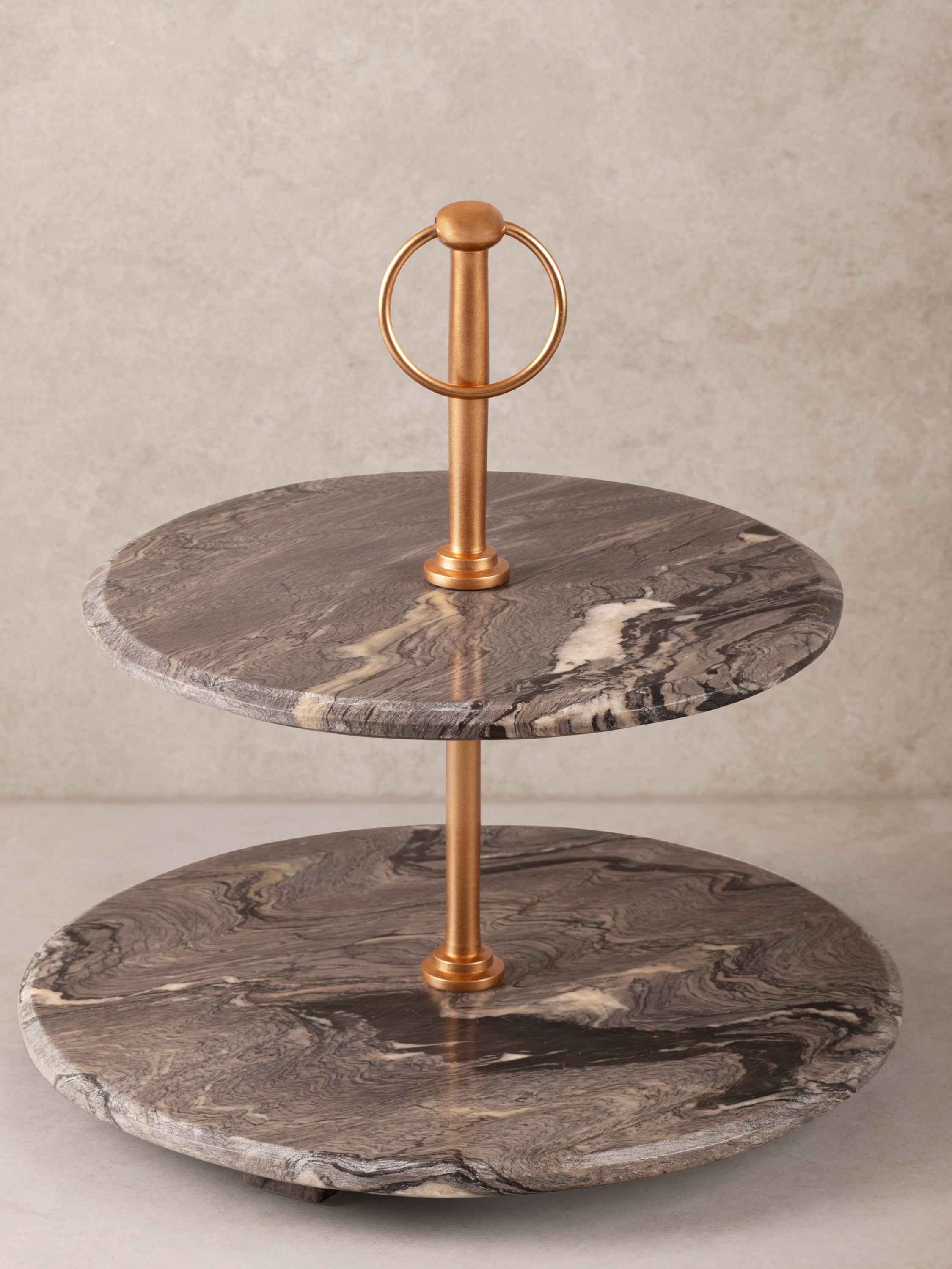 Luxury Brown Onyx Marble Two-Tiered Cake Stand – Elegant Dessert Display for Events