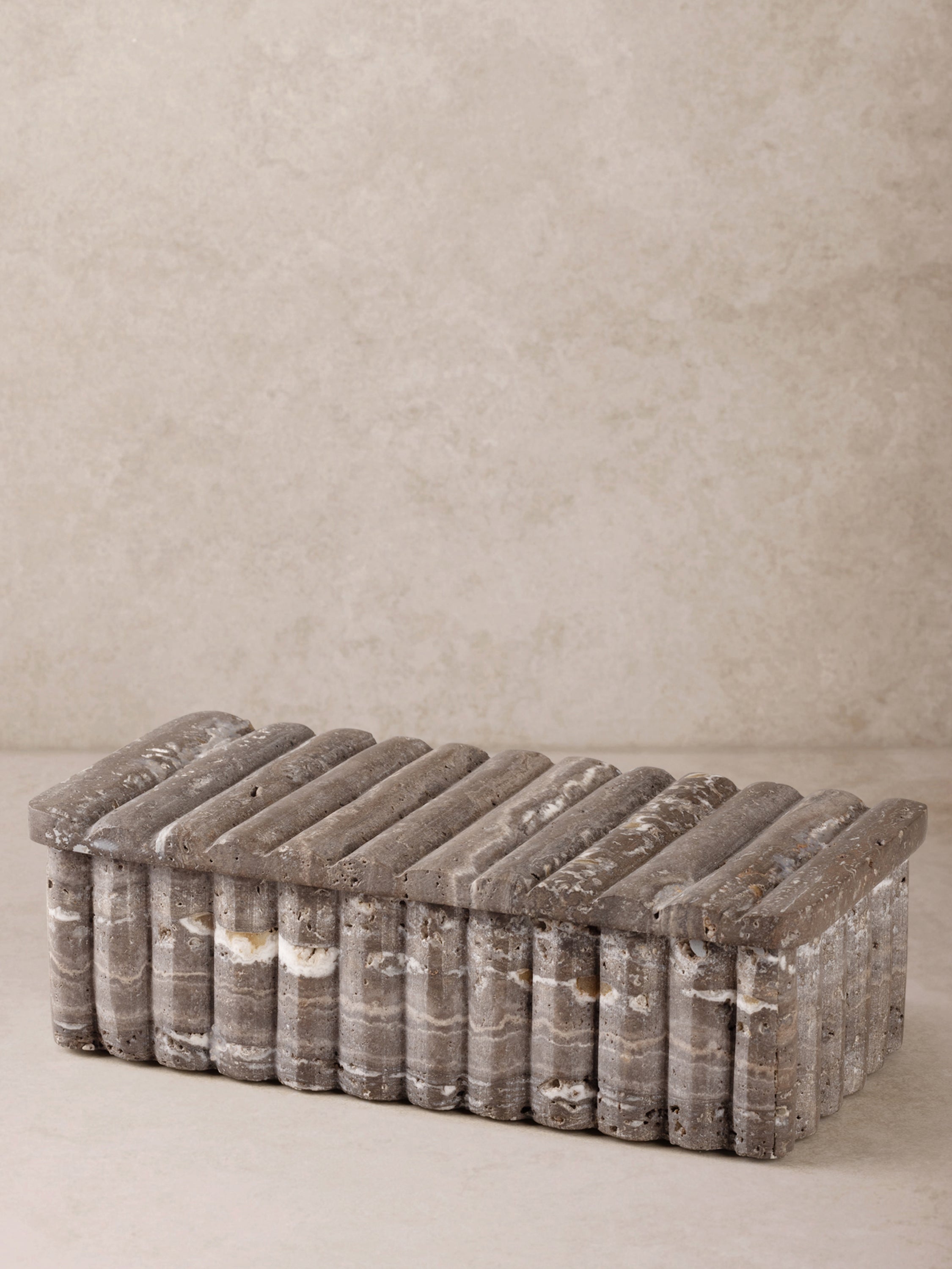Handcrafted Gray Travertine Decorative Box – Elegant Marble Storage Solution