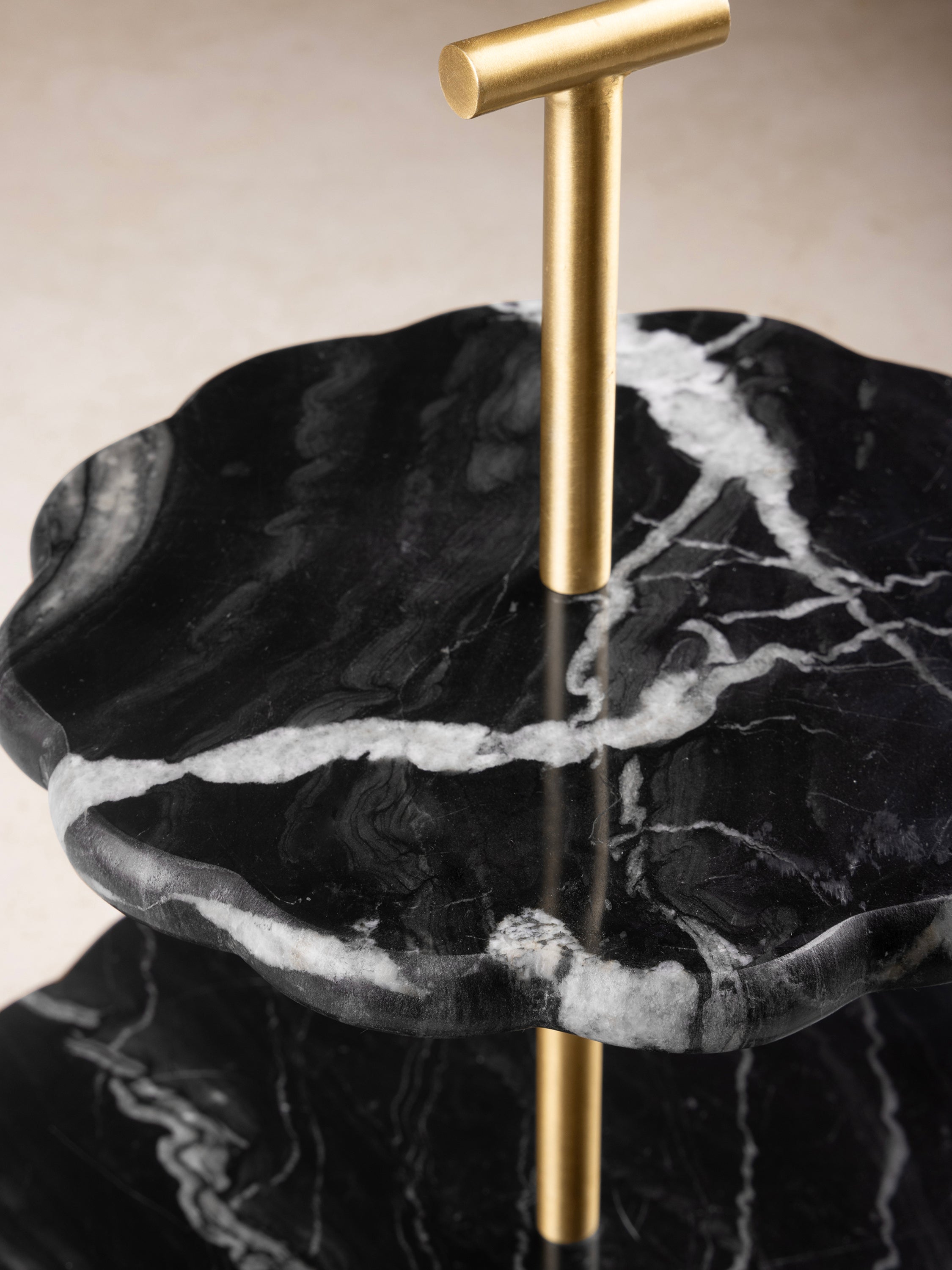 Modern Black Marble & Gold Two-Tier Stand – Perfect for Cakes, Pastries & More