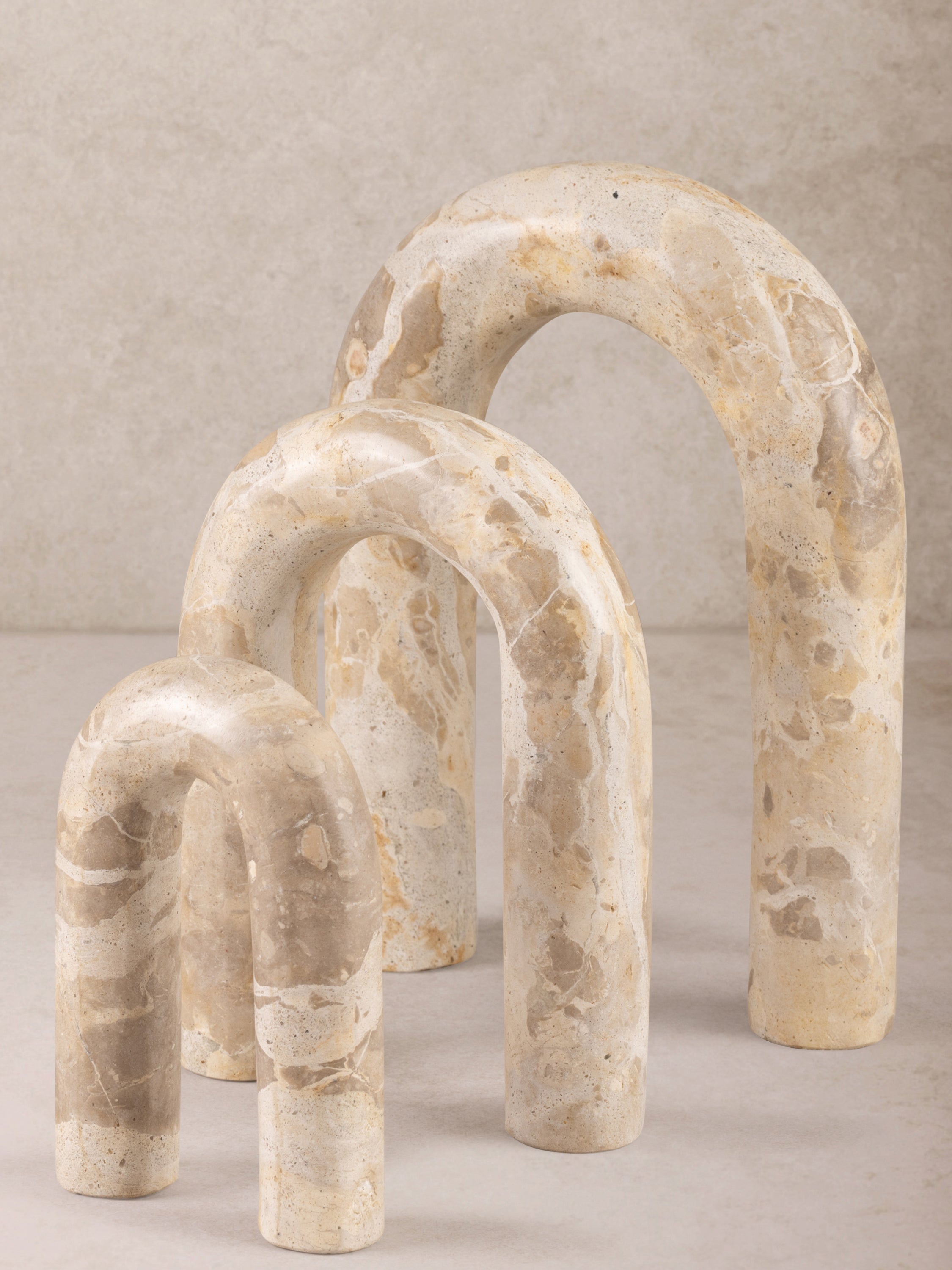 Set of Three Arched Marble Decorative Objects – Modern Natural Stone Accent