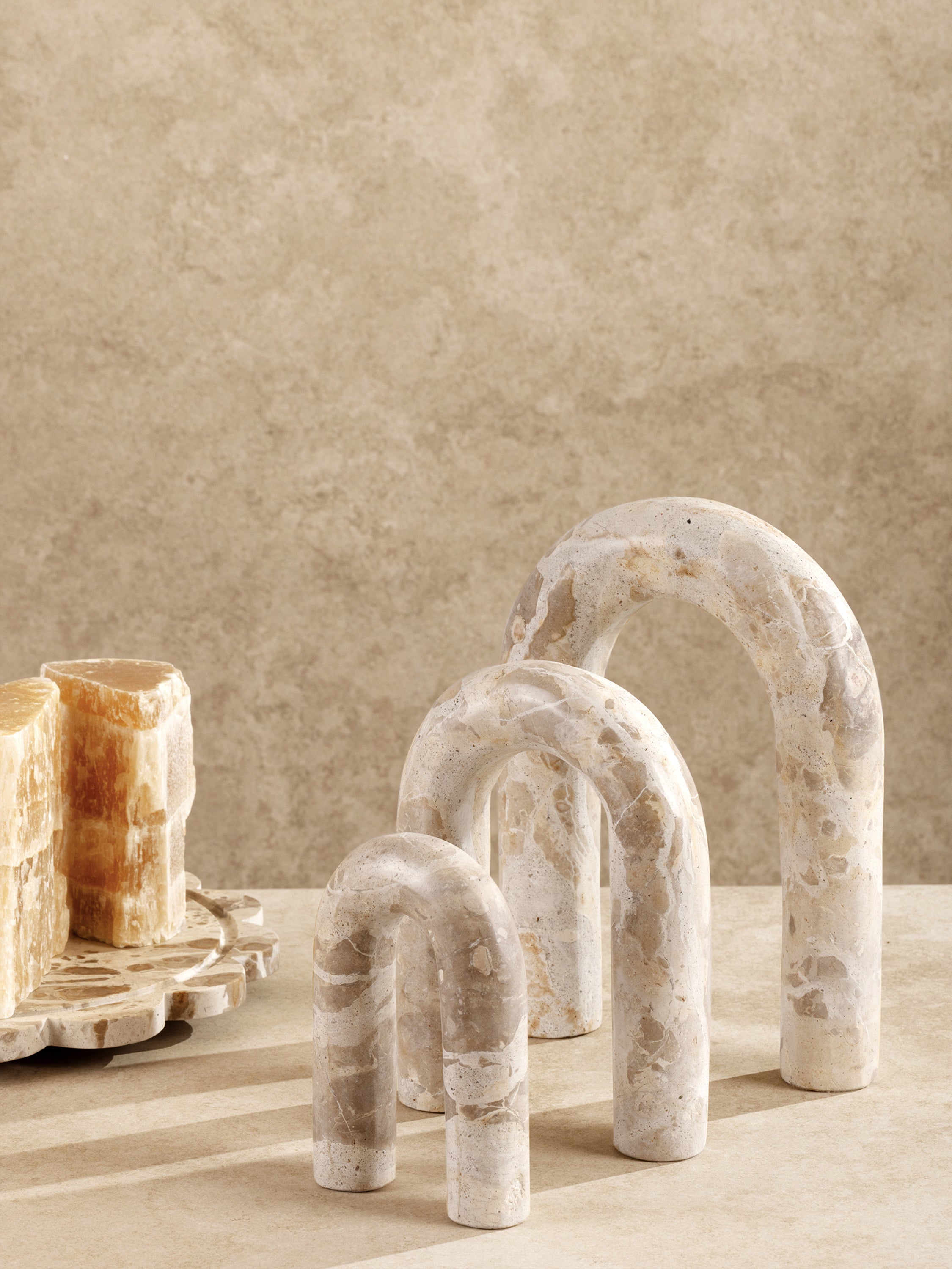 Handcrafted Brown Marble Arch Sculptures – Elegant Minimalist Home Décor