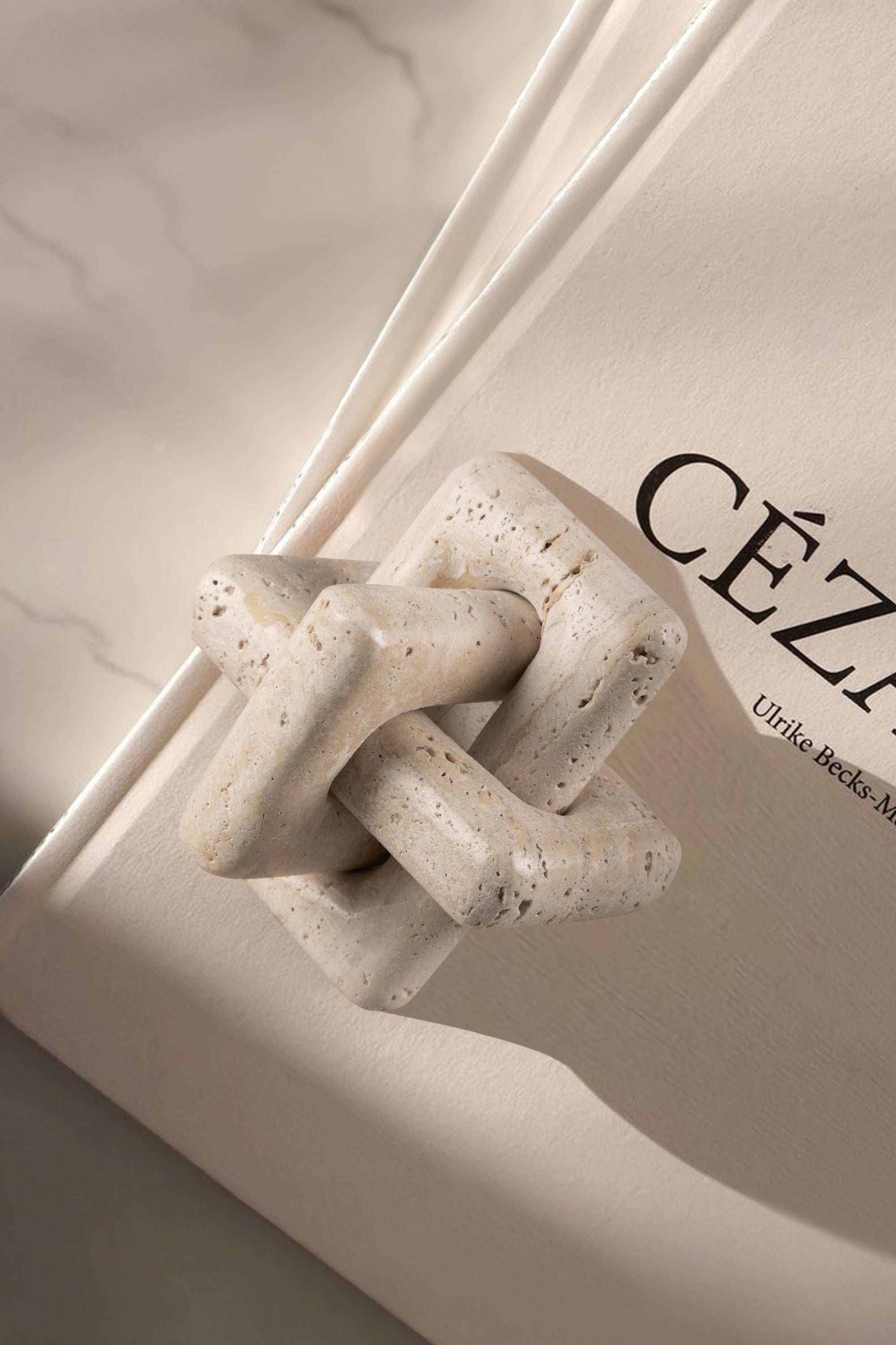 Otago Beige Travertine Knot Sculpture – Decorative Accent | GAURI