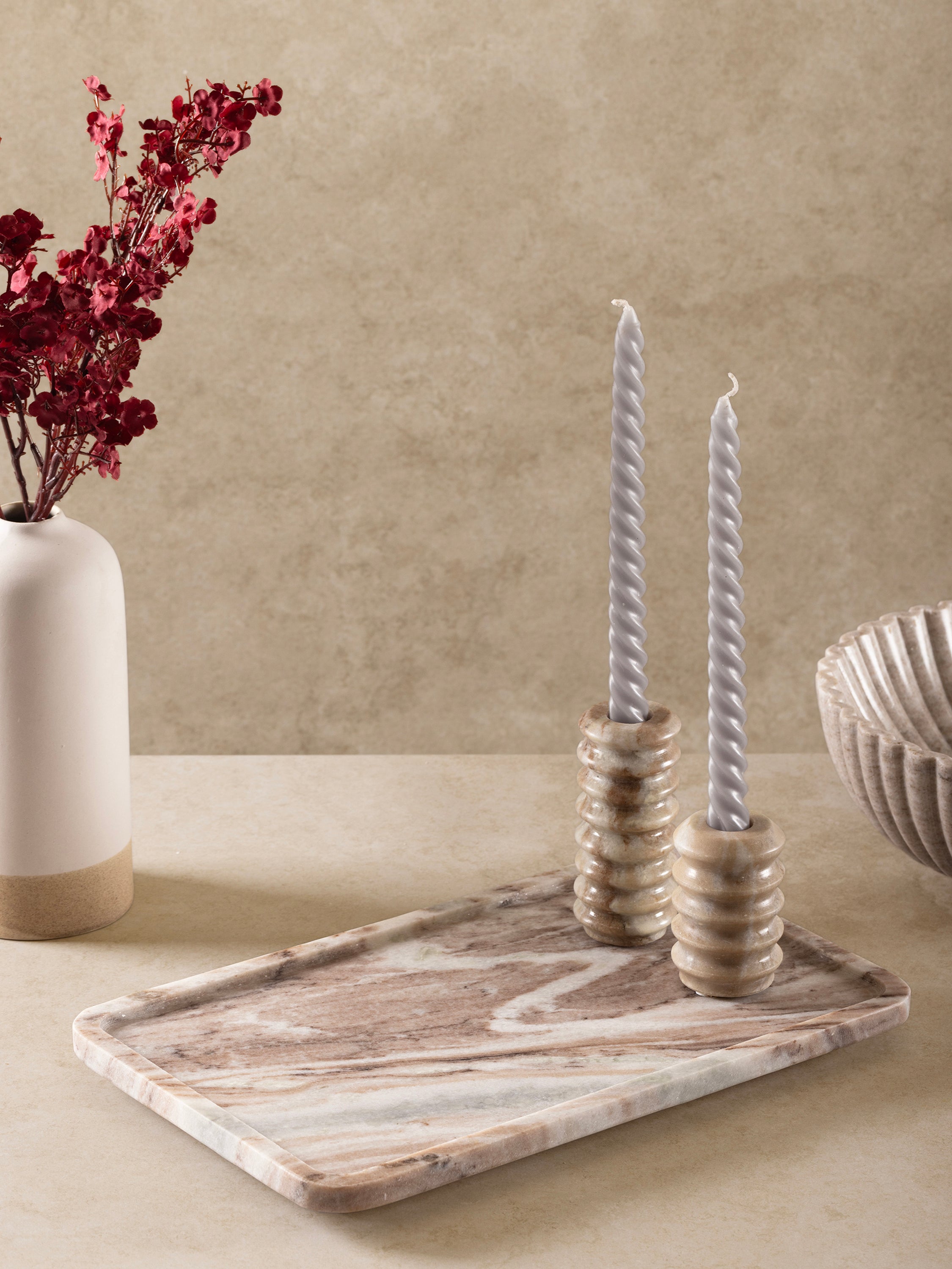 Chic beige marble serving tray with smooth, polished finish for stylish entertaining